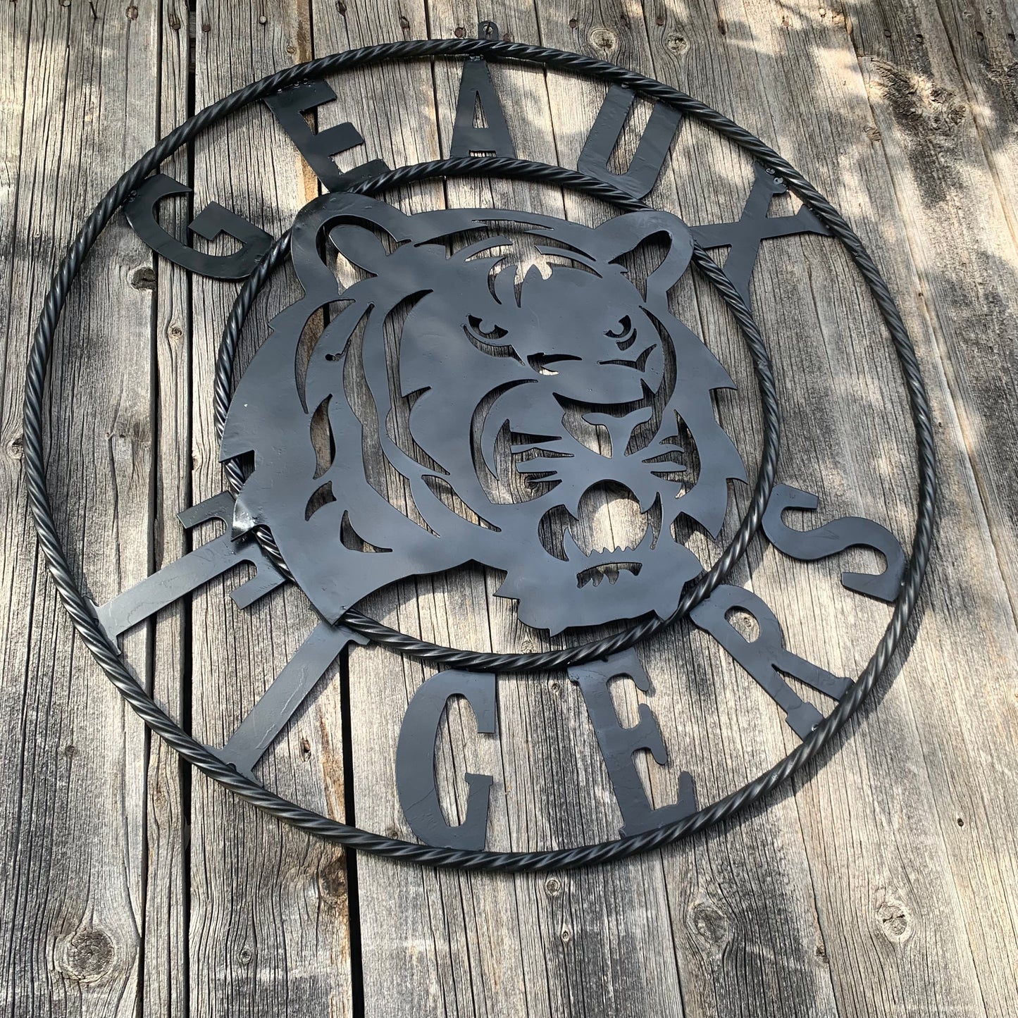 GEAUX TIGERS BLACK CUSTOM METAL VINTAGE CRAFT SIGN TEAM HANDMADE