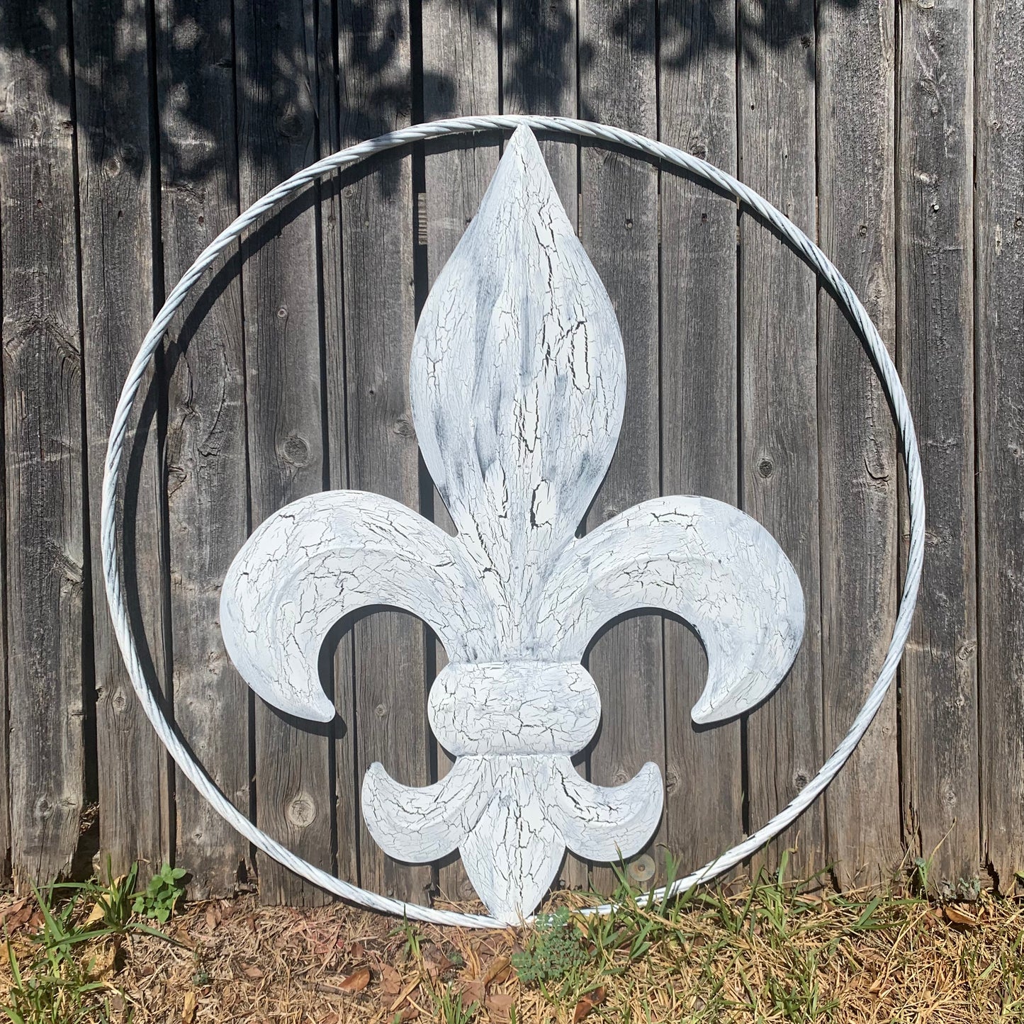 24",36" FLEUR DE LIS METAL CRACKLE WHITE WESTERN HOME DECOR HANDMADE WALL ART NEW #EH10149