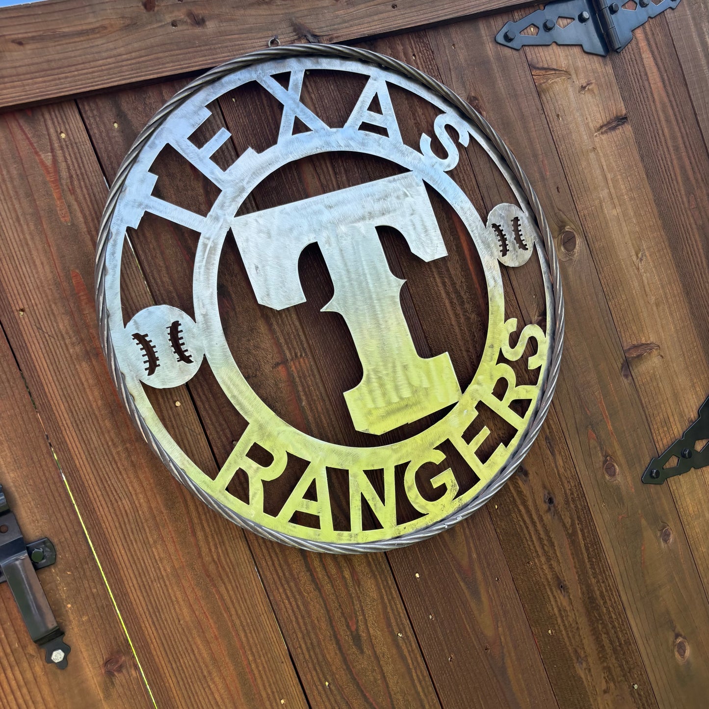 TEXAS RANGERS CUSTOM RAW METAL VINTAGE CRAFT TEAM SIGN TWISTED ROPE RING HANDMADE