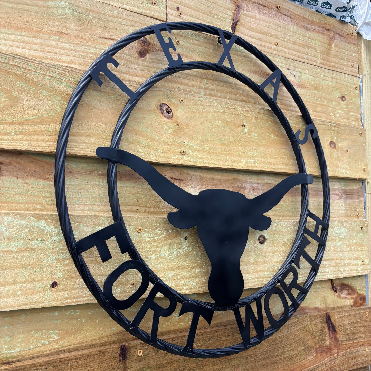 TEXAS FORT WORTH METAL SIGN LONGHORNS BLACK WESTERN HOME DECOR HANDMADE