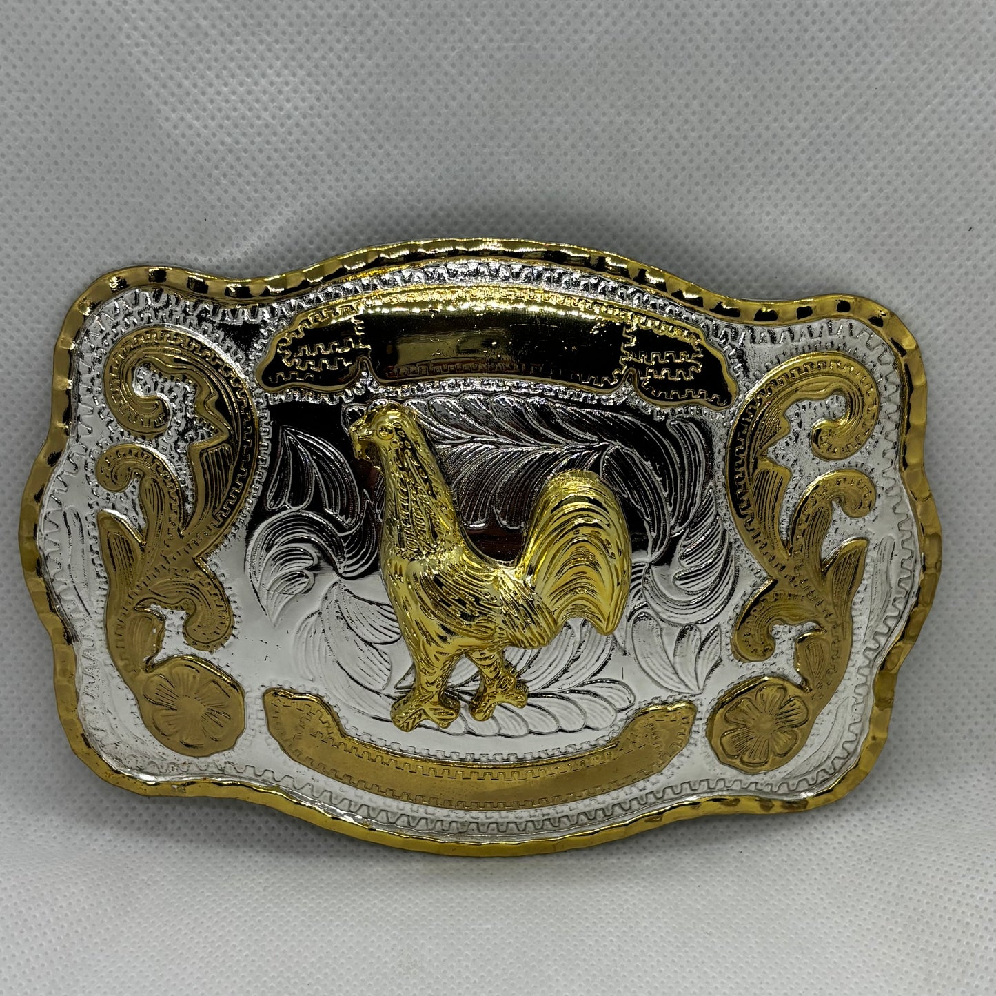 ROOSTER BELT BUCKLE GOLD SILVER WESTERN BUCKLE CRAFT HANDMADE 5.5" X 4" #EH13802