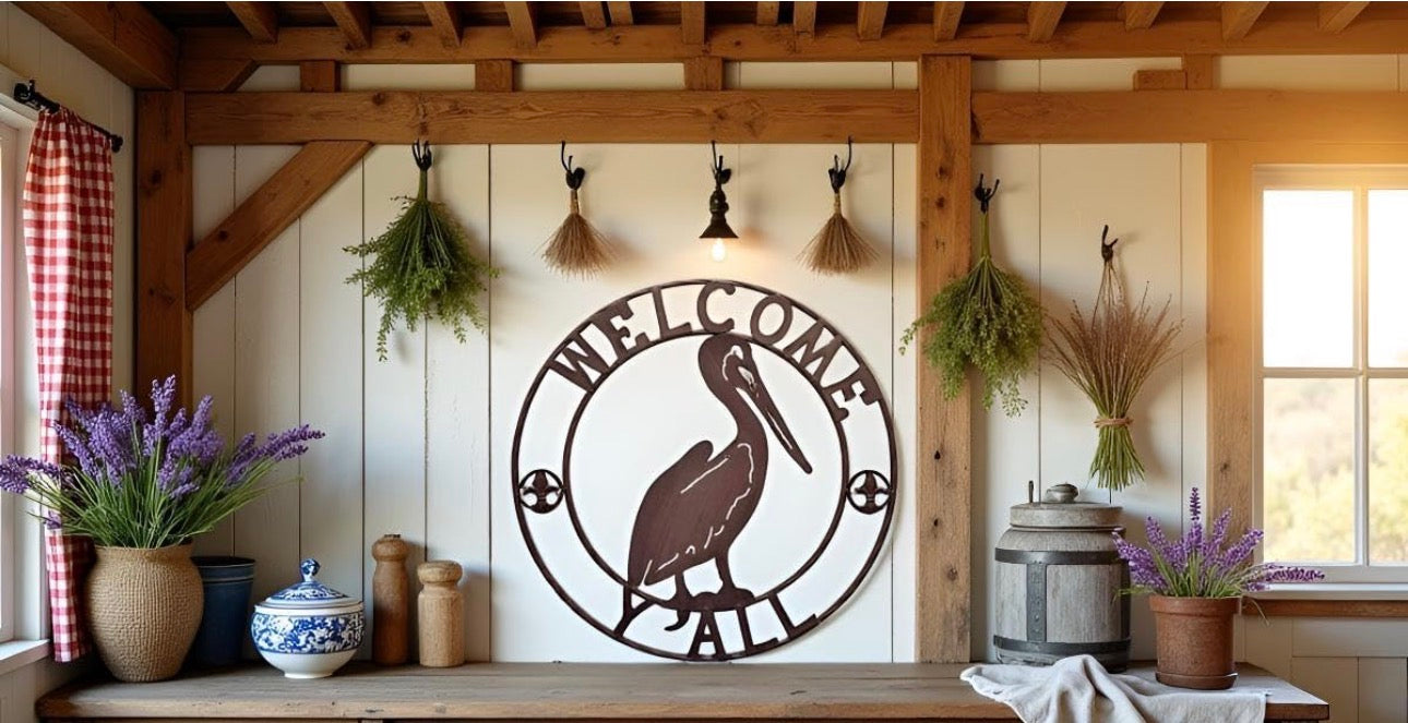 WELCOME PELICAN SIGN METAL WALL ART WESTERN HOME DECOR HANDMADE