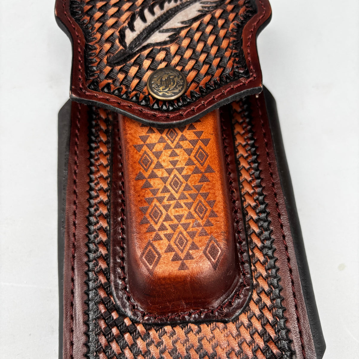LEAF LEATHER HOLSTER 7" PHONE POUCH WITH KNIFE HOLDER FRONT EXTRA LARGE  BELT LOOP CELL PHONE CASE UNIVERSAL OVERSIZE MEXICO MADE #EH13863