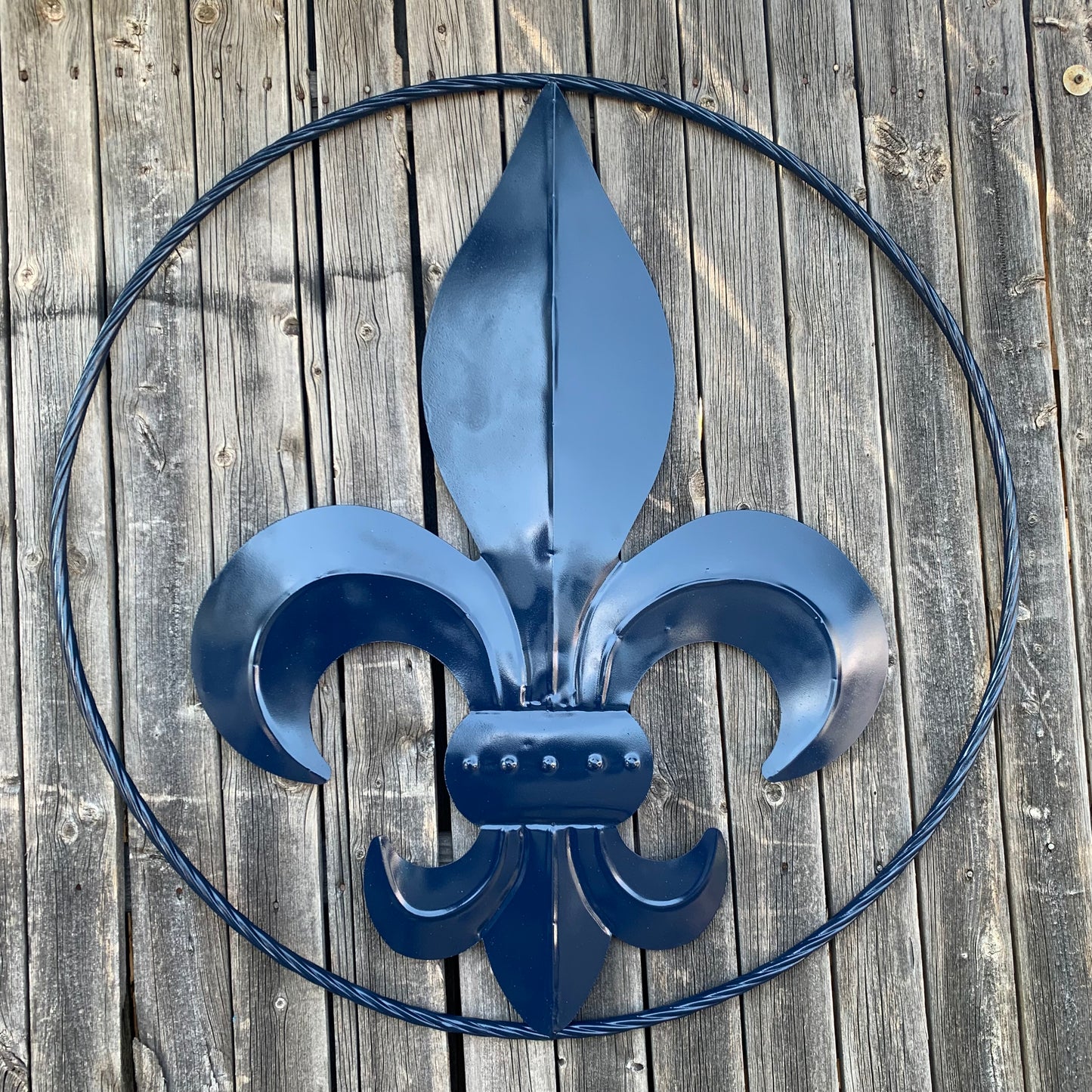 NAVY BLUE 24",36" FLEUR DE LIS METAL WALL ART SIGN WESTERN HOME DECOR HANDMADE NEW #EH10764