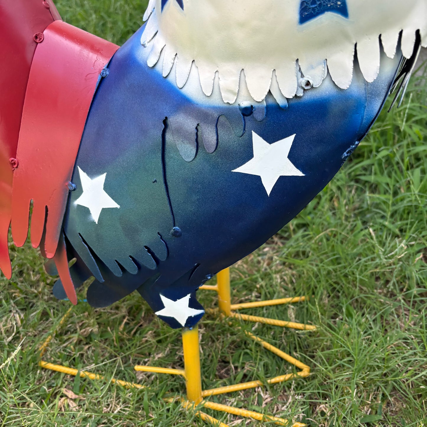 USA FLAG ROOSTER AMERICAN RED WHITE BLUE PATRIOTIC GARDEN METAL SCULPTURE WESTERN HOME DECOR ORNAMENT HANDMADE #34-003