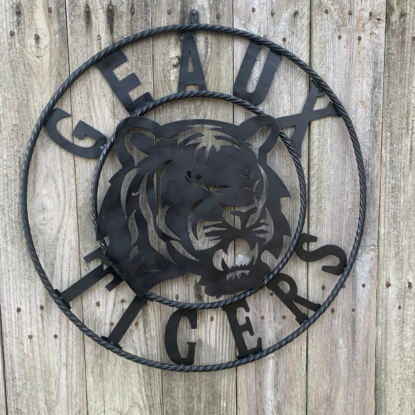 GEAUX TIGERS BLACK CUSTOM METAL VINTAGE CRAFT SIGN TEAM HANDMADE