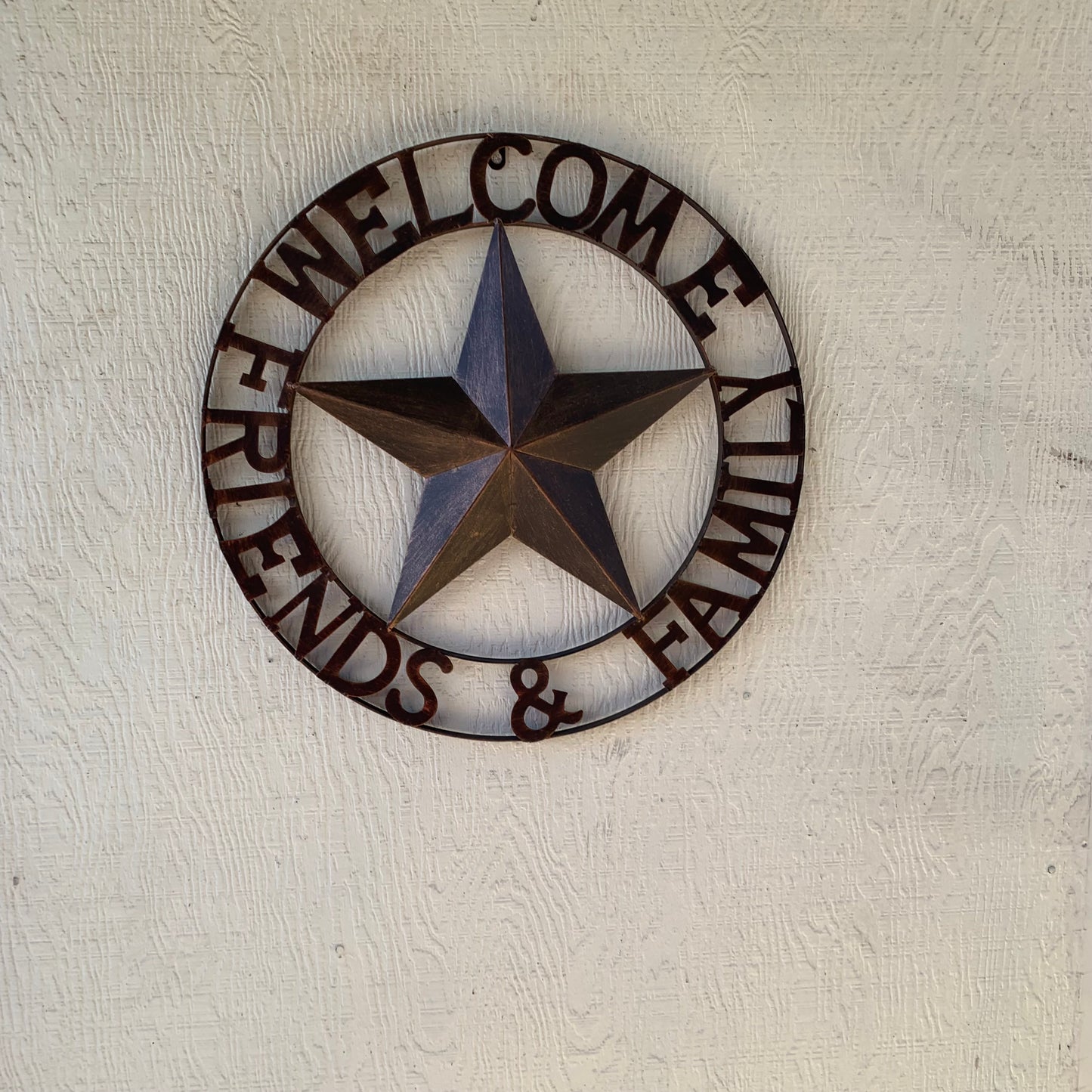 WELCOME FRIENDS FAMILY BARN METAL STAR WALL ART BRONZE WESTERN HOME DECOR HANDMADE NEW #EH13339