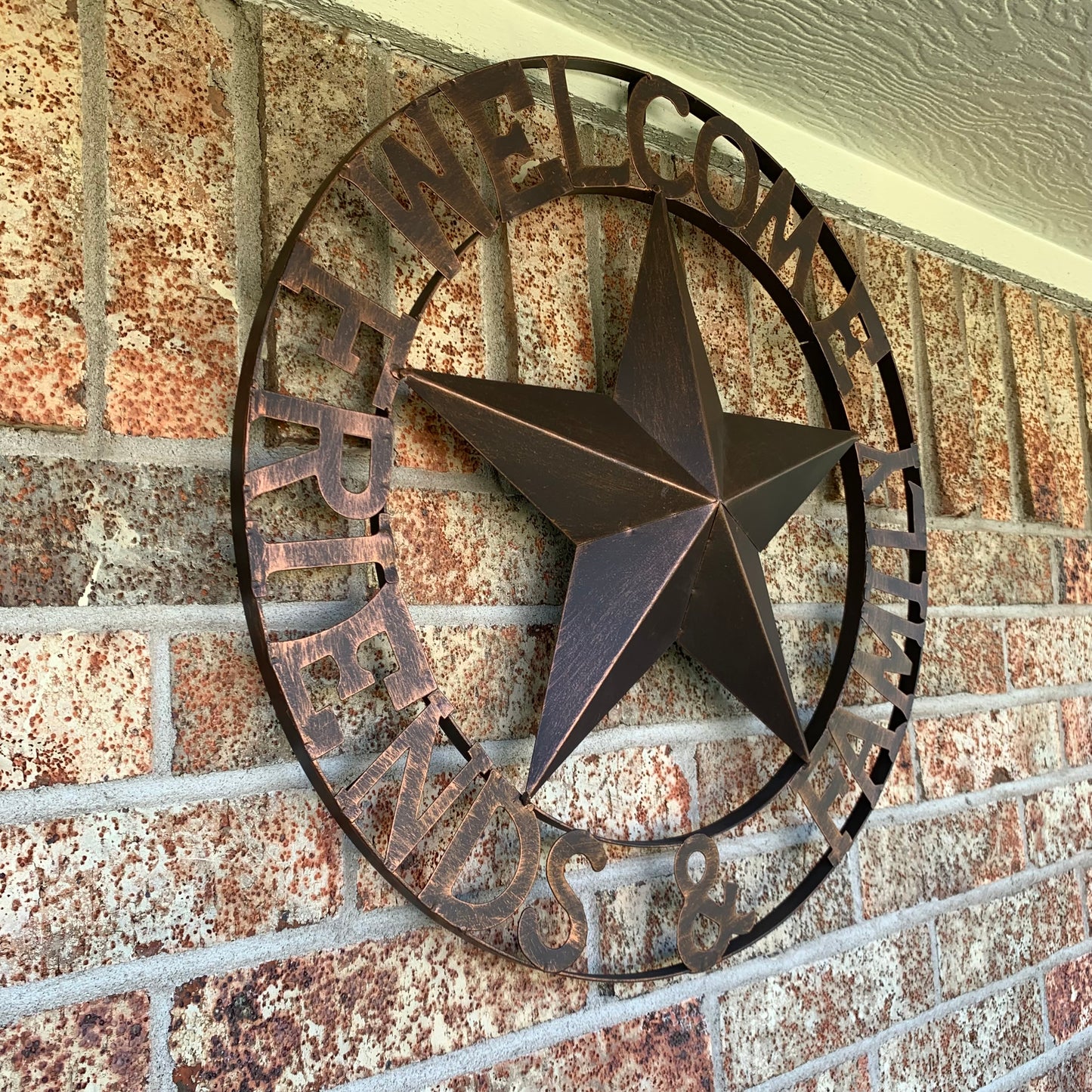 WELCOME FRIENDS FAMILY BARN METAL STAR WALL ART BRONZE WESTERN HOME DECOR HANDMADE NEW #EH13339