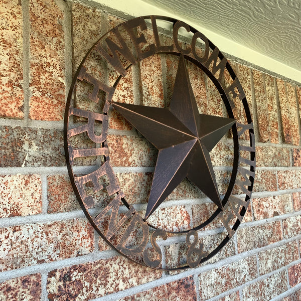 WELCOME FRIENDS FAMILY BARN METAL STAR WALL ART WESTERN HOME DECOR HANDMADE NEW