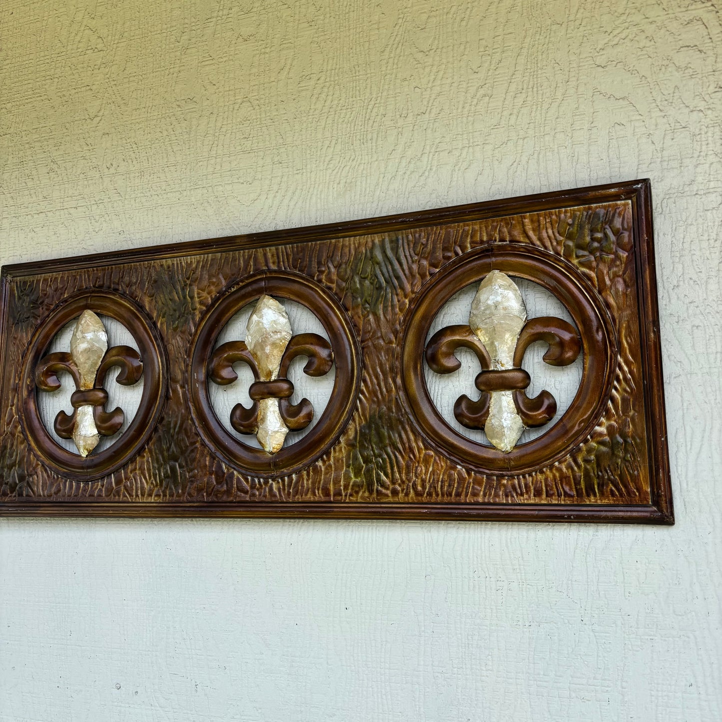 36" FLEUR DE LIS GOLD BROWN RECTANGLE WALL ART WESTERN METAL ART HANDMADE #EH13330