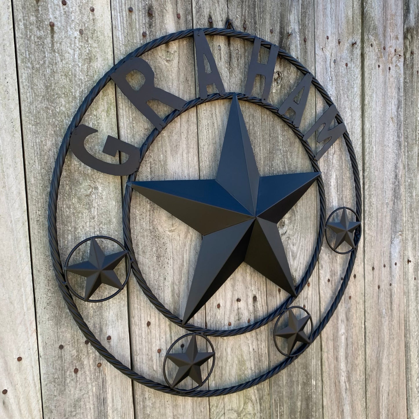 GRAHAM STYLE YOUR CUSTOM NAME STAR BARN STAR METAL LONE STAR WESTERN HOME DECOR RUSTIC BLACK HANDMADE 24",32",36",50"