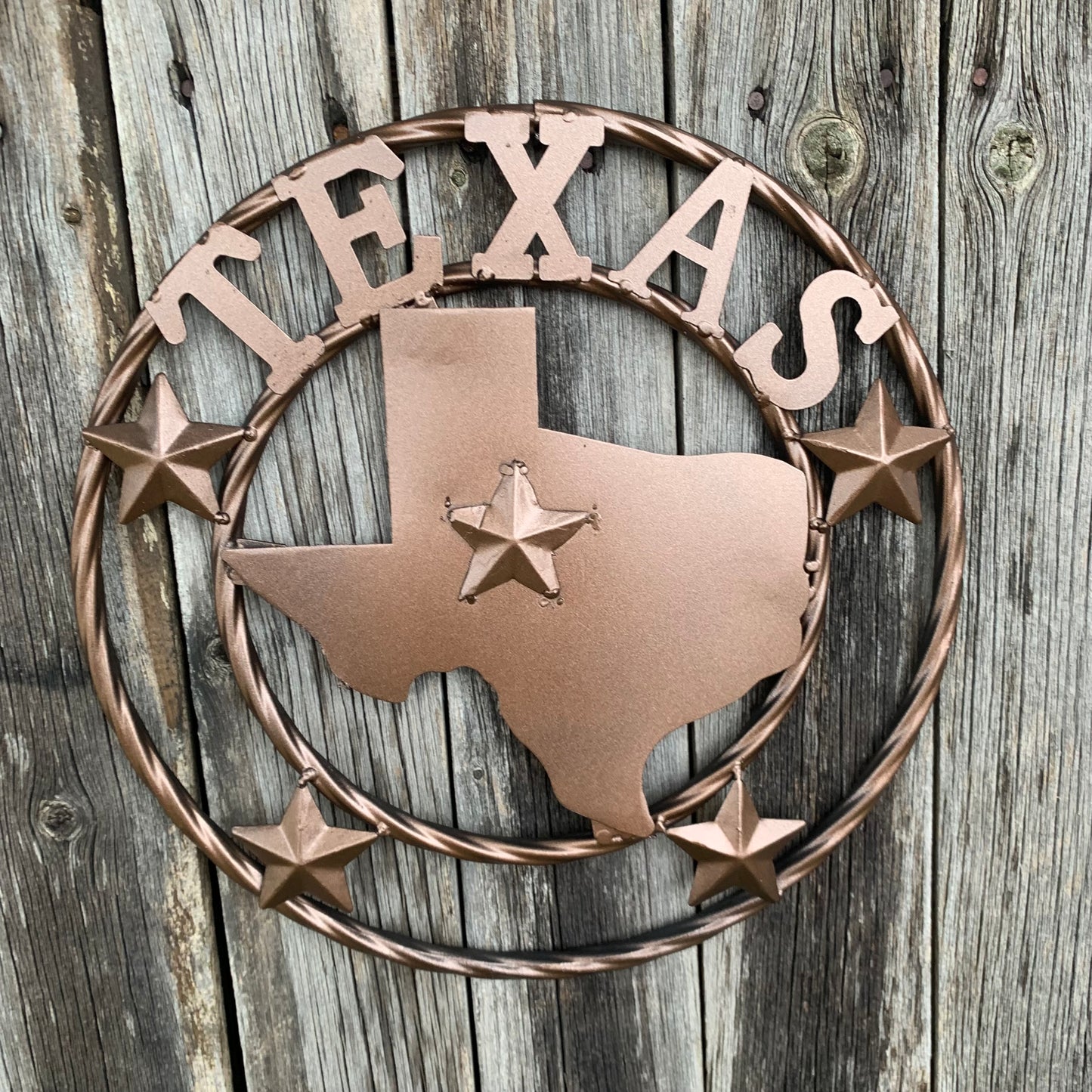 12" STATE OF TEXAS MAP RUSTIC BRONZE TWISTED RING METAL SIGN WESTERN HOME DECOR HANDMADE NEW