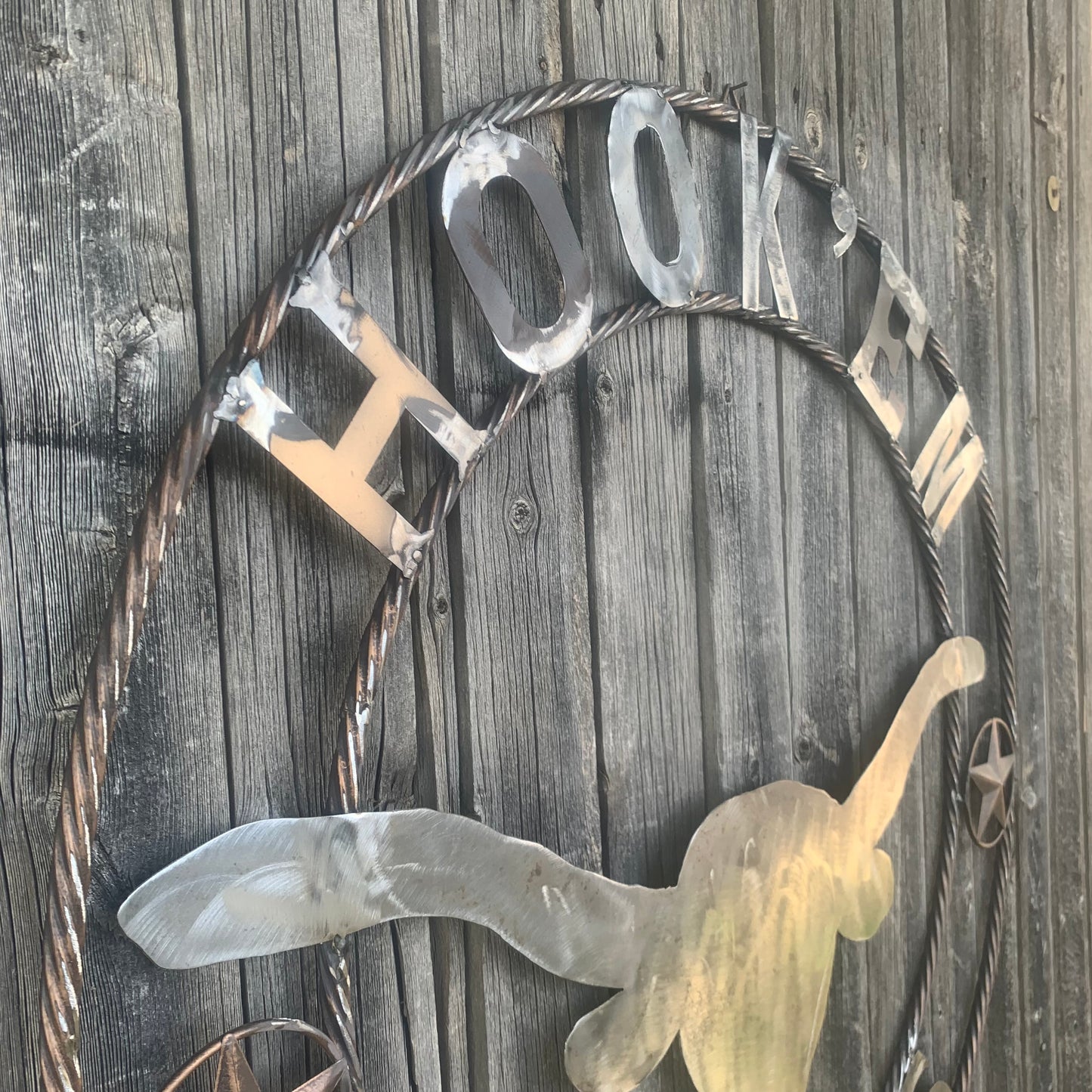 HOOKEM HORNS & LONE STAR TEXAS LONGHORNS HOOK EM RAW METAL UNPAINTED CUSTOM VINTAGE CRAFT WALL ART TEAM SIGN HANDMADE