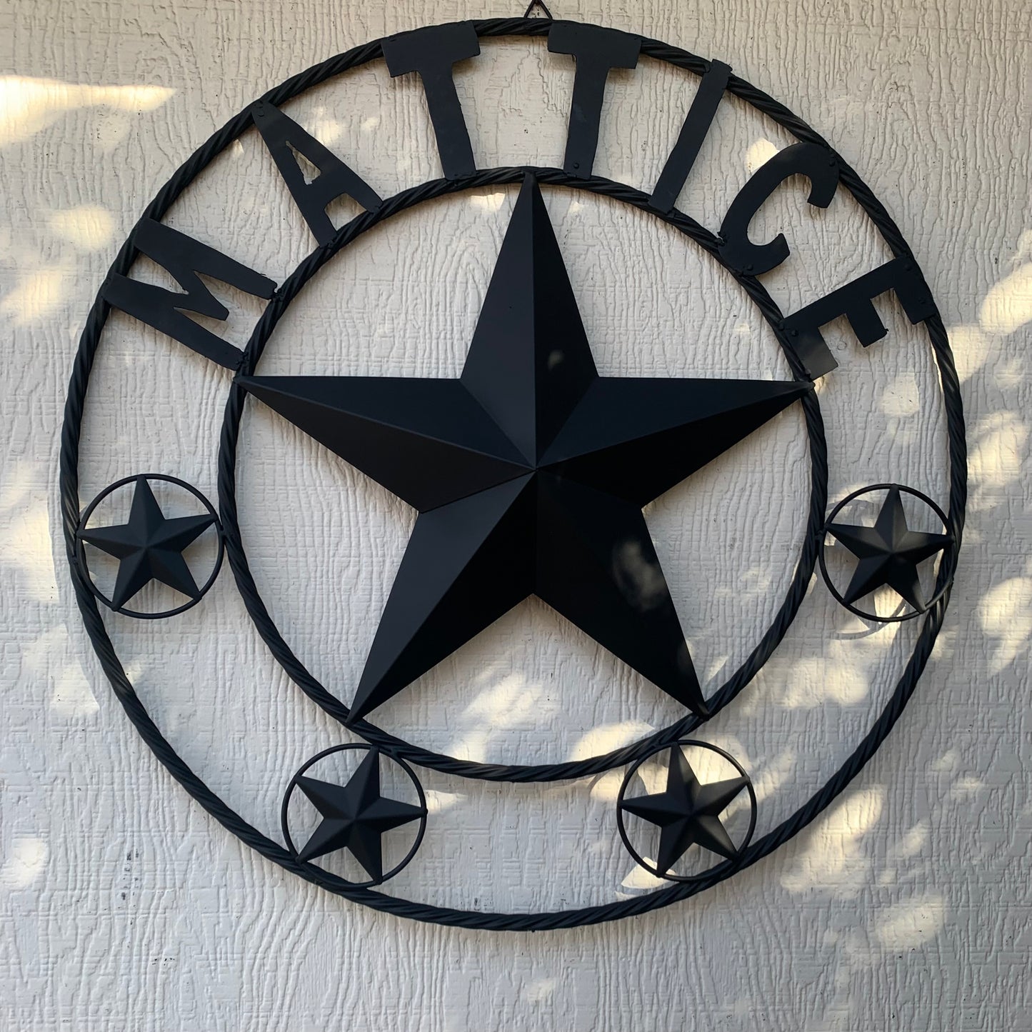 MATTICE STYLE BLACK STAR YOUR CUSTOM NAME BARN METAL STAR 3d TWISTED ROPE RING WESTERN HOME DECOR HANDMADE 24",32",36",50"