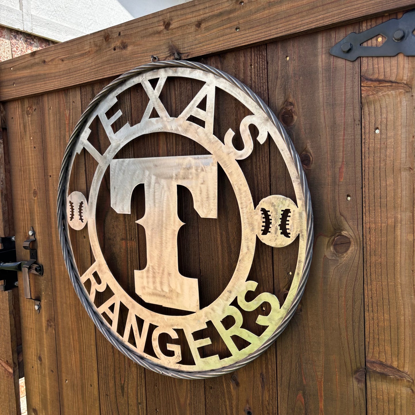 TEXAS RANGERS CUSTOM RAW METAL VINTAGE CRAFT TEAM SIGN TWISTED ROPE RING HANDMADE