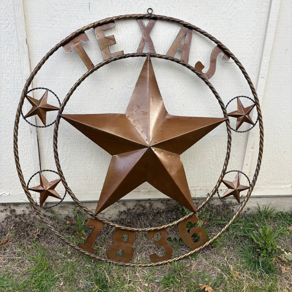 TEXAS 1836 GIANT NATURAL RUSTIC SEALED UNPAINTED LARGE OVERSIZE METAL LONESTAR GENUINE RUST PATINA LONE STAR TWISTED ROPE RING 4,5,6 FOOT