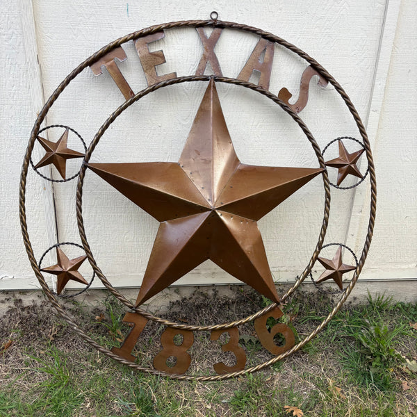 TEXAS 1836 GIANT NATURAL RUSTIC SEALED UNPAINTED LARGE OVERSIZE METAL LONESTAR GENUINE RUST PATINA LONE STAR TWISTED ROPE RING 4,5,6 FOOT