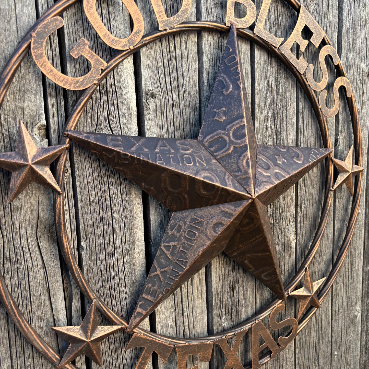 GOD BLESS TEXAS LICENSE PLATE EMBOSSED STAR BARN STAR METAL LONE STAR WESTERN HOME DECOR HANDMADE
