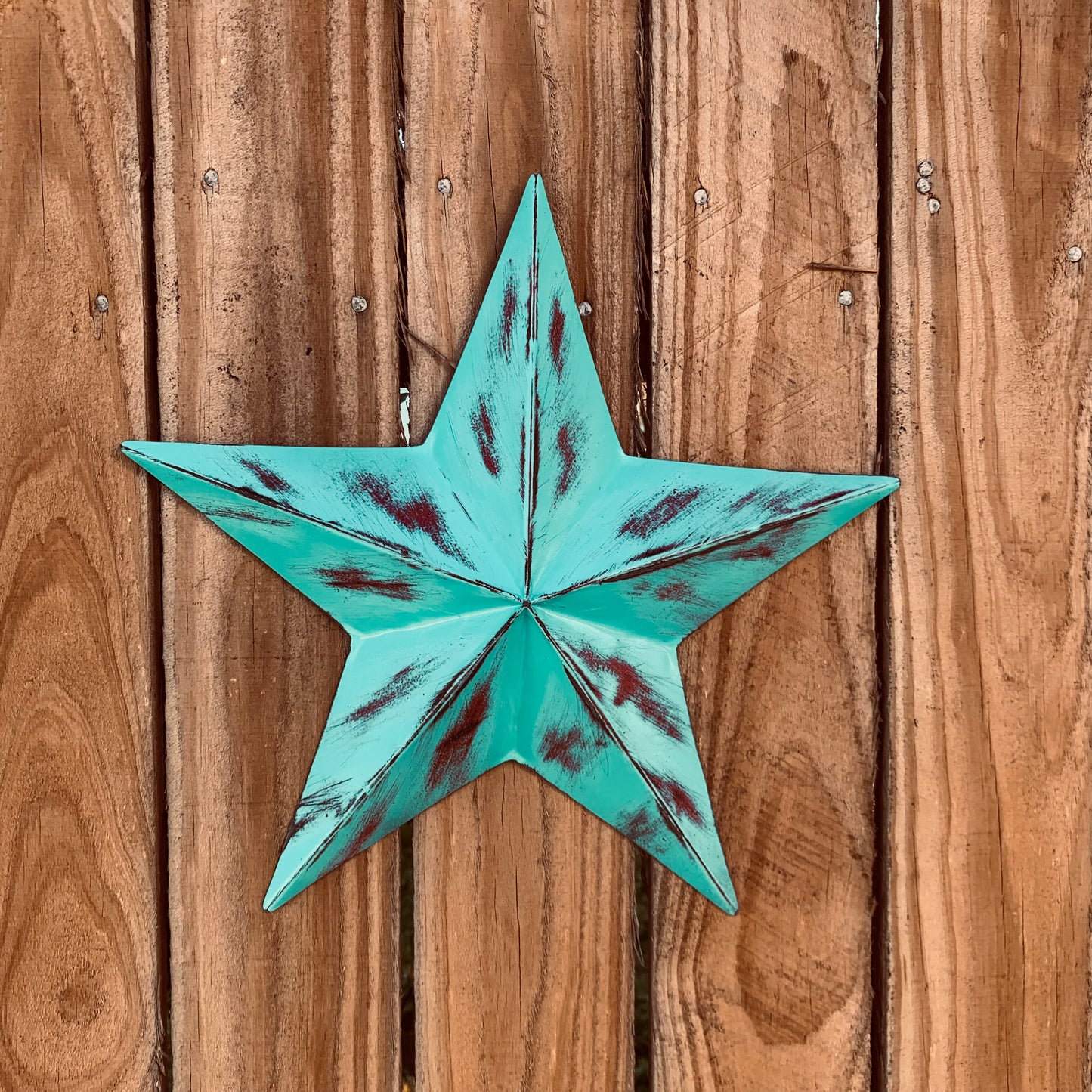 TURQUOISE DISTRESSED TWO TONE BARN STAR METAL ART WESTERN HOME DECOR HANDMADE NEW