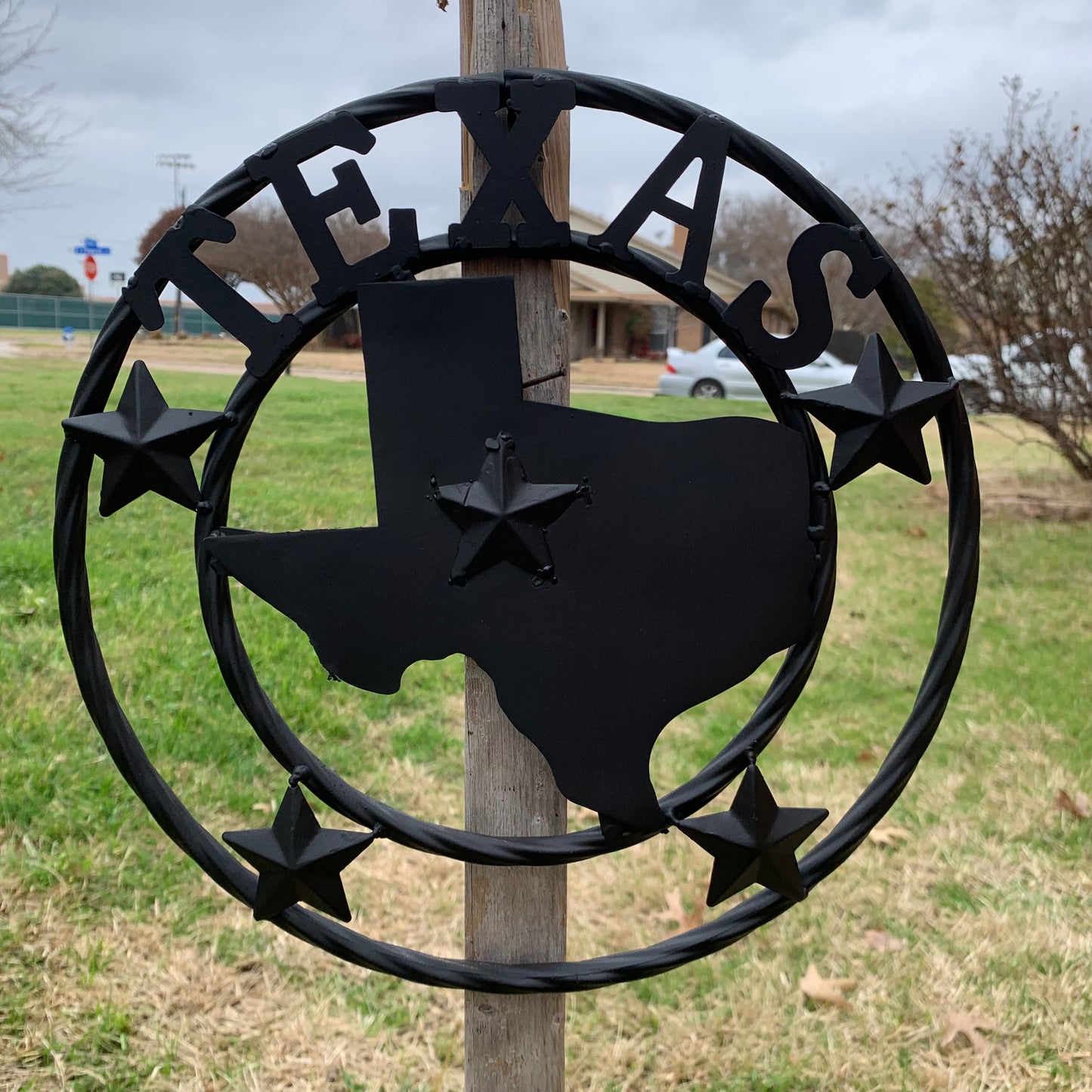 12" STATE OF TEXAS MAP RUSTIC BLACK TWISTED RING METAL SIGN WESTERN HOME DECOR HANDMADE NEW