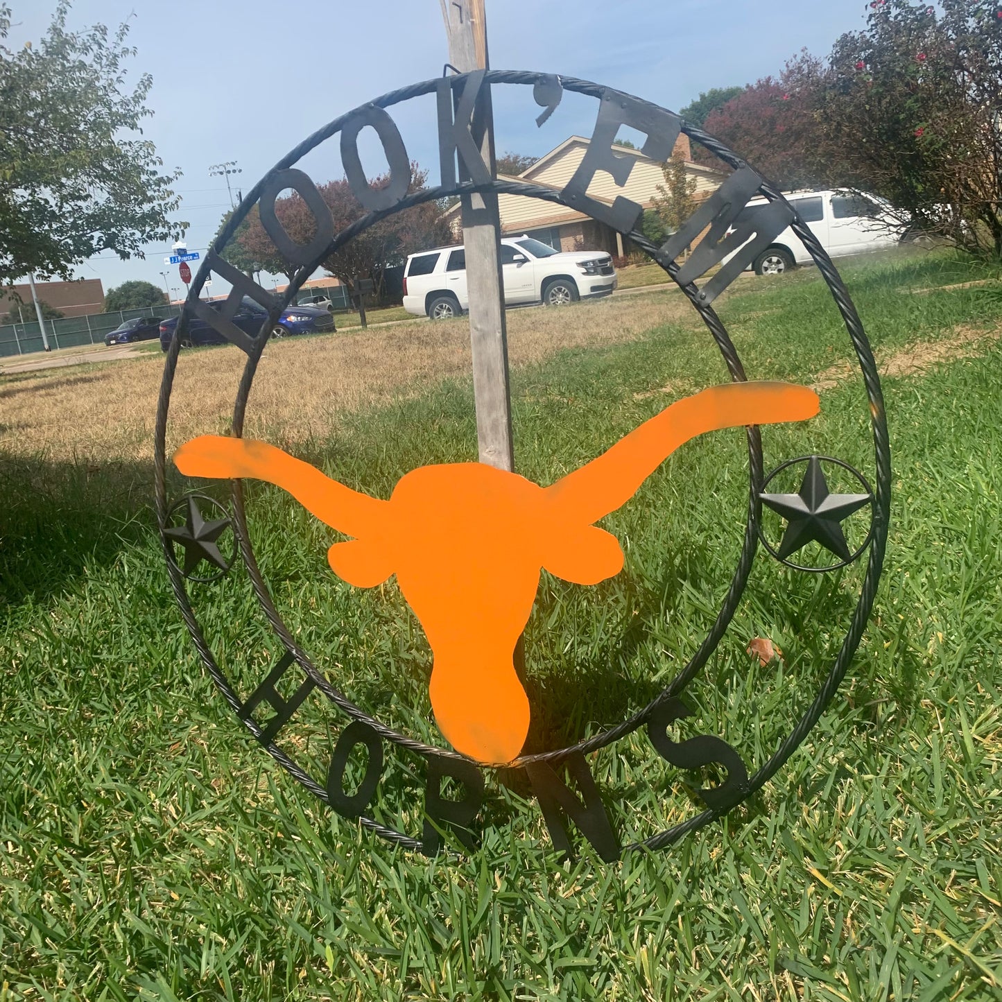 HOOKEM HORNS WITH LONE STAR TEXAS LONGHORNS HOOK EM METAL CUSTOM VINTAGE CRAFT WALL ART TEAM SIGN HANDMADE