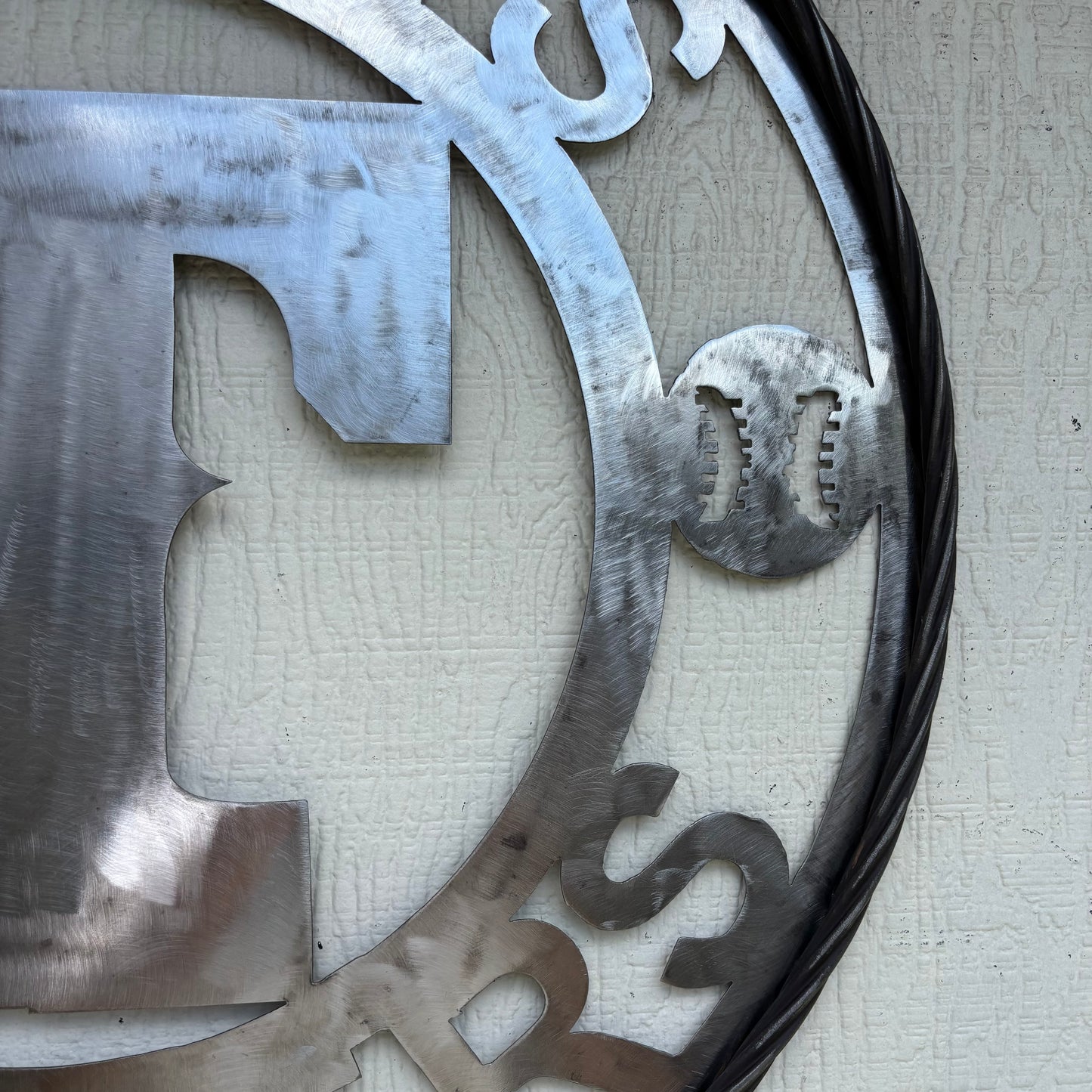TEXAS RANGERS CUSTOM RAW METAL VINTAGE CRAFT TEAM SIGN TWISTED ROPE RING HANDMADE