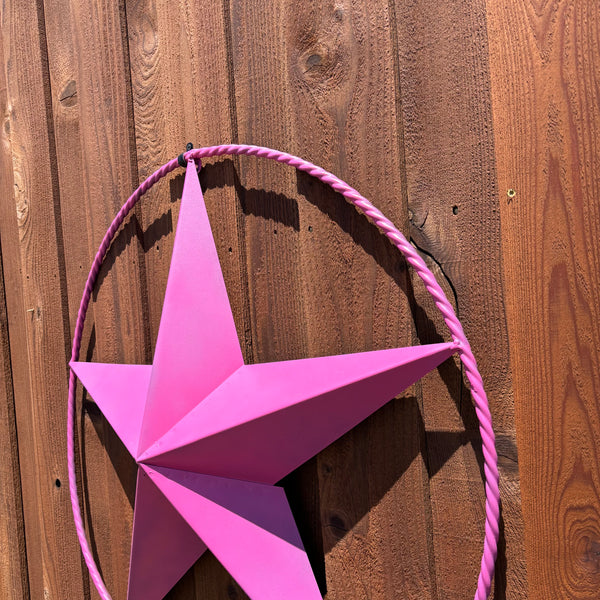 PINK STAR BARN METAL LONE STAR TWISTED ROPE RING WESTERN HOME DECOR HANDMADE 12",24",36"