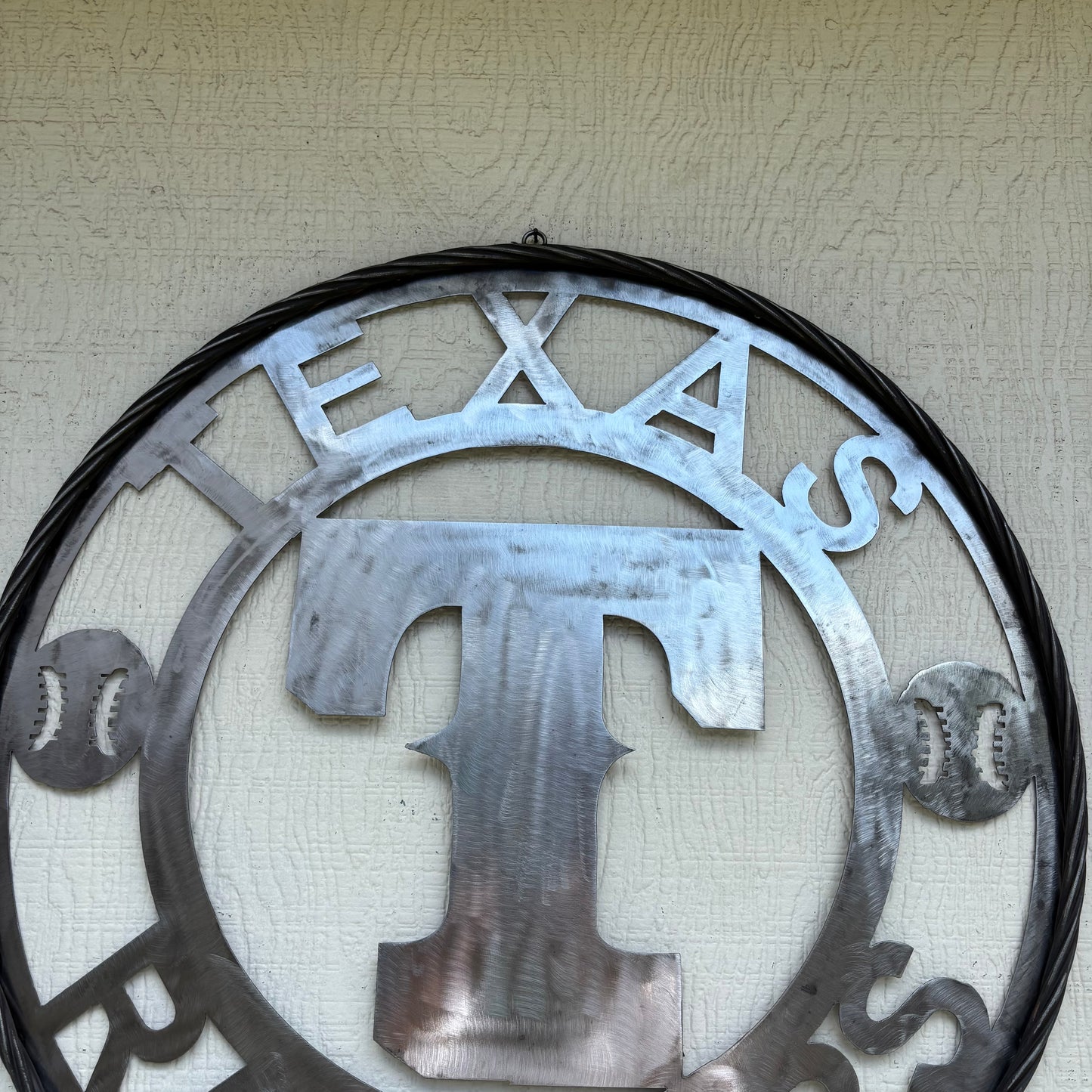 TEXAS RANGERS CUSTOM RAW METAL VINTAGE CRAFT TEAM SIGN TWISTED ROPE RING HANDMADE