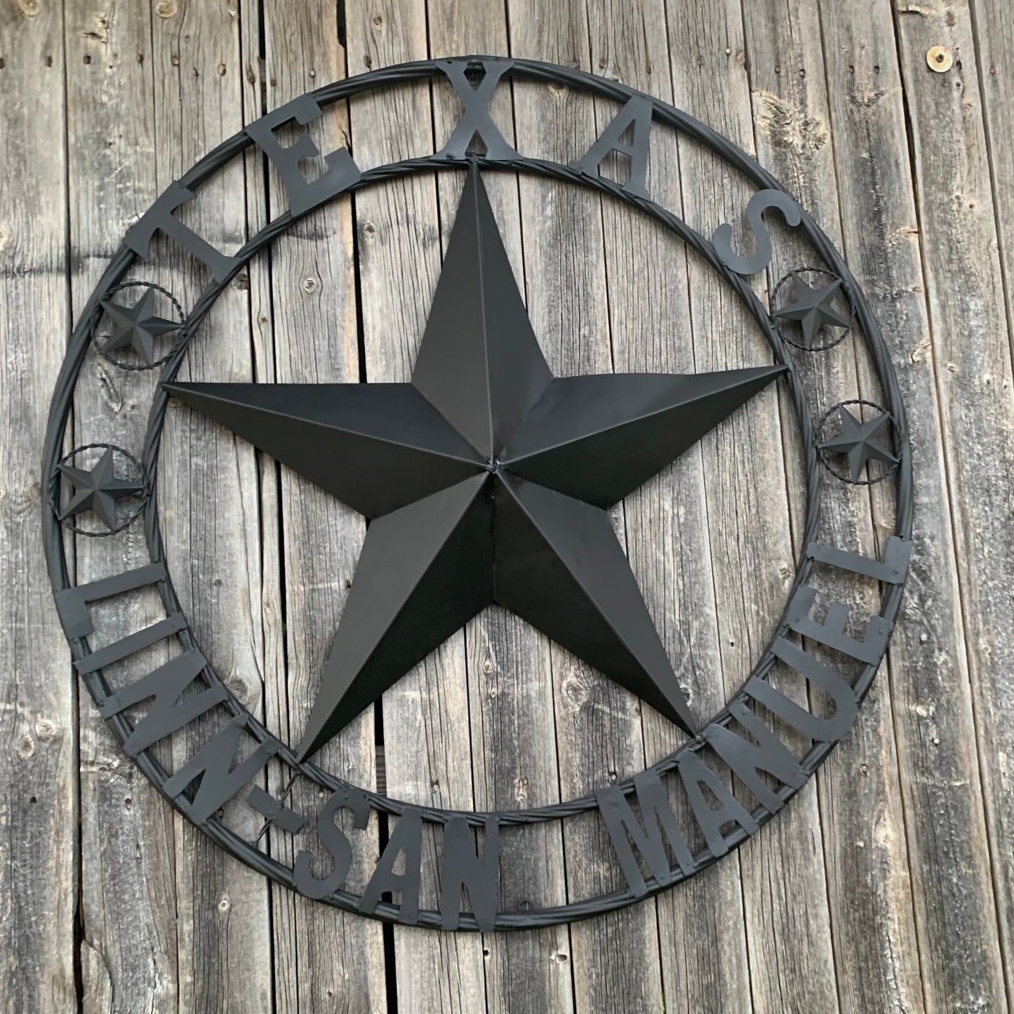 LINN SAN MANUEL STYLE YOUR CUSTOM NAME STAR METAL BARN LONE STAR 3d TWISTED ROPE RING WESTERN HOME DECOR HANDMADE NEW