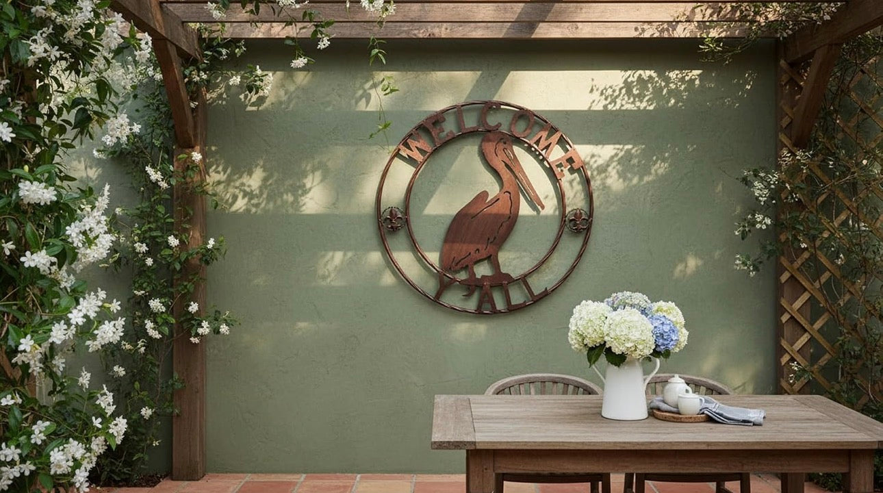 WELCOME PELICAN SIGN METAL WALL ART WESTERN HOME DECOR HANDMADE