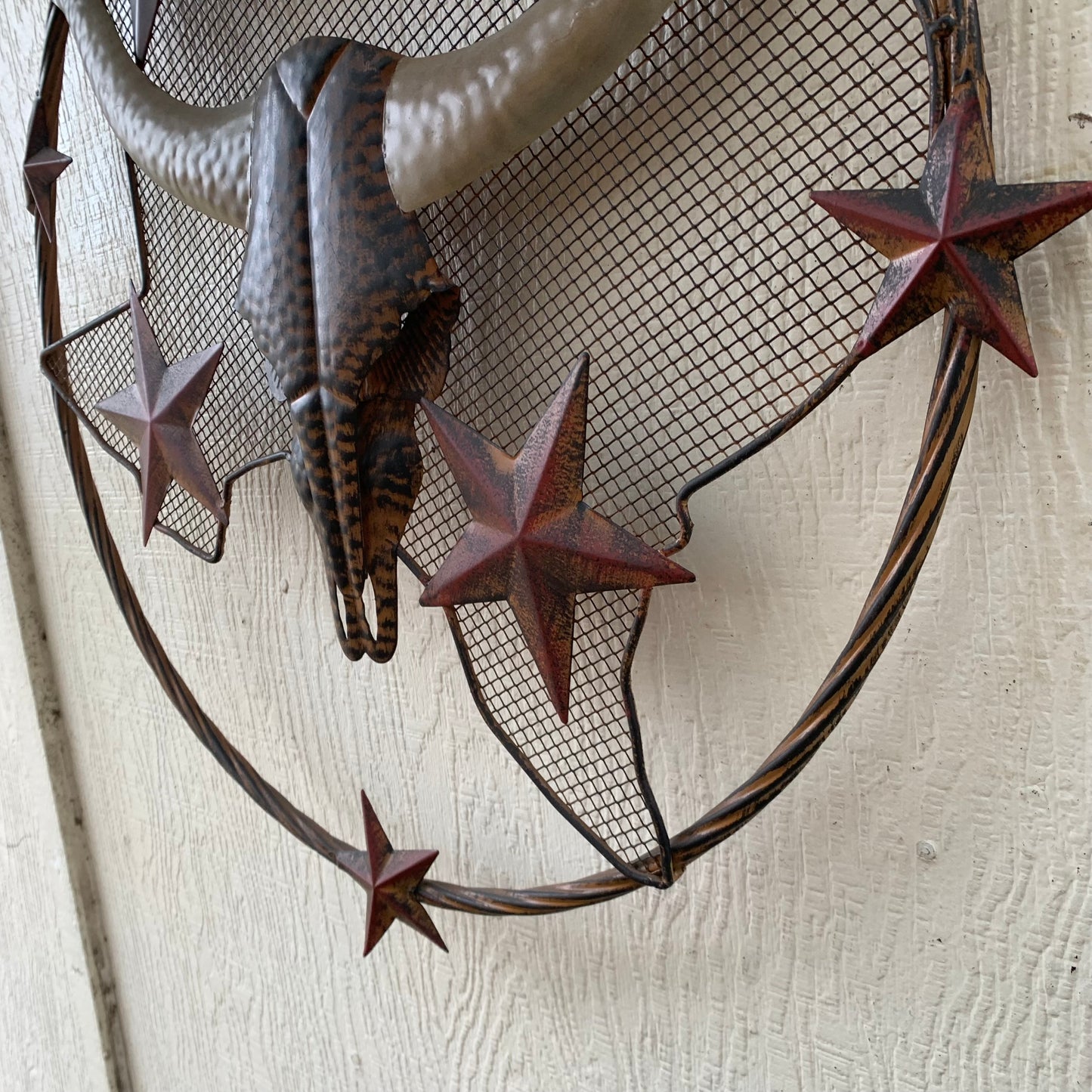 24" LONGHORNS & STARS METAL WALL ART SCULPTURE WESTERN HOME DECOR HANDMADE NEW