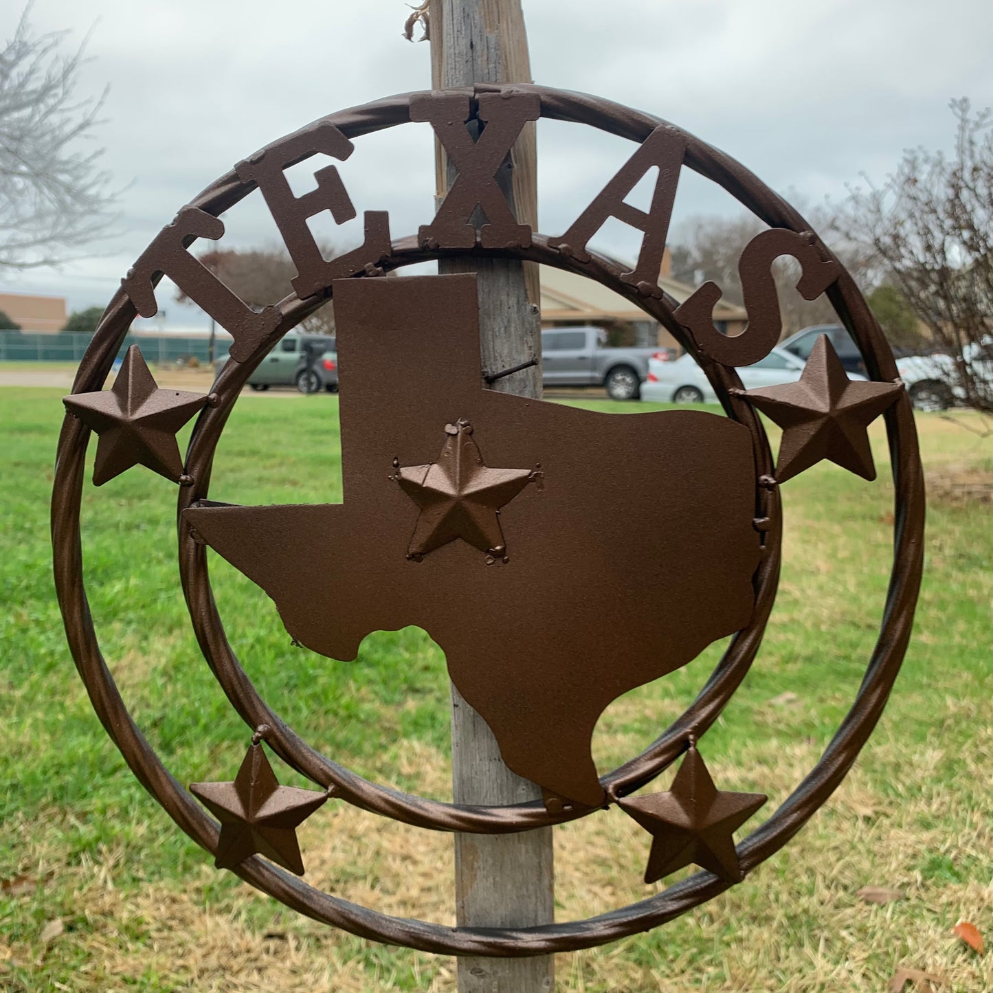 12" STATE OF TEXAS MAP RUSTIC BRONZE TWISTED RING METAL SIGN WESTERN HOME DECOR HANDMADE NEW