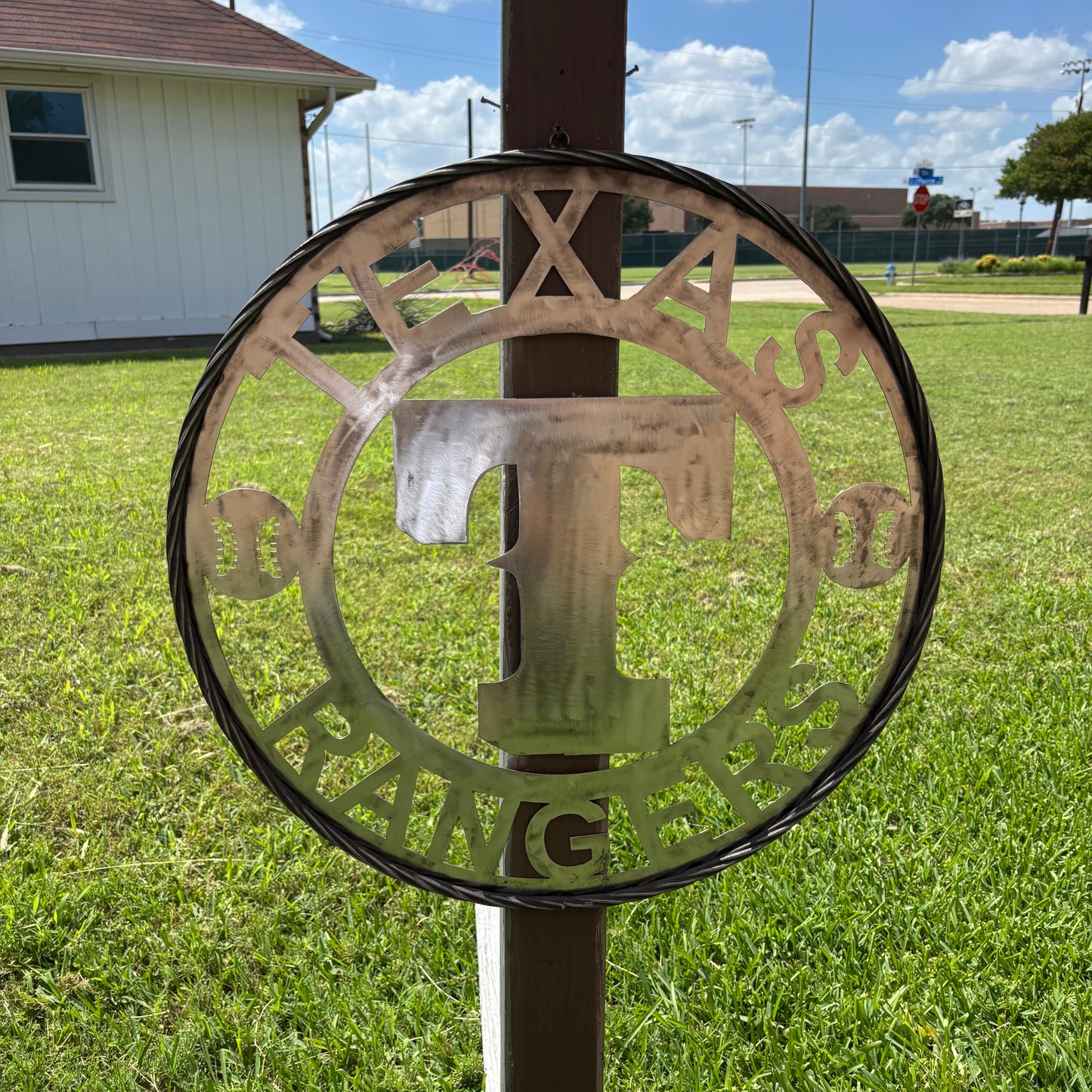 TEXAS RANGERS CUSTOM RAW METAL VINTAGE CRAFT TEAM SIGN TWISTED ROPE RING HANDMADE