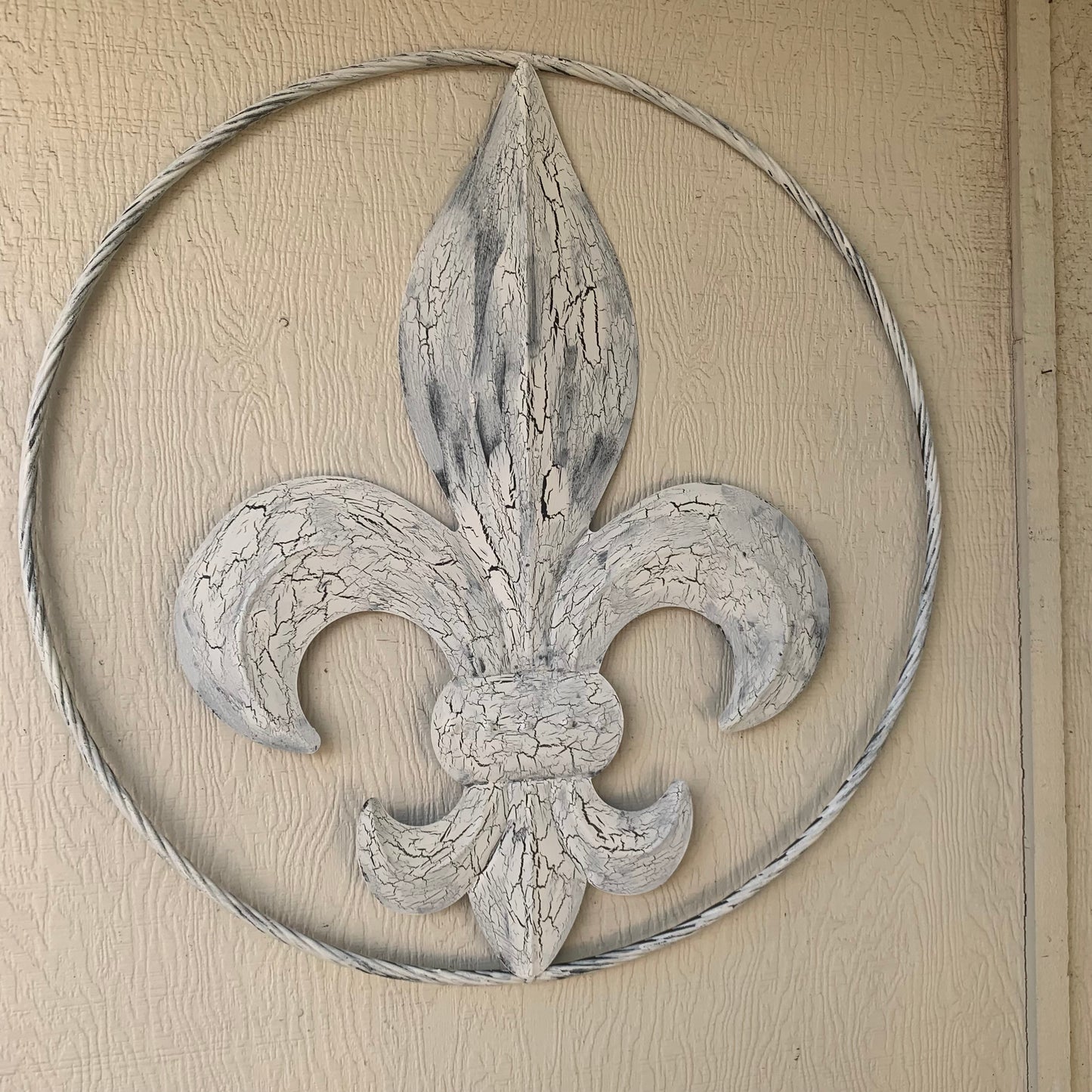 24",36" FLEUR DE LIS METAL CRACKLE WHITE WESTERN HOME DECOR HANDMADE WALL ART NEW #EH10149