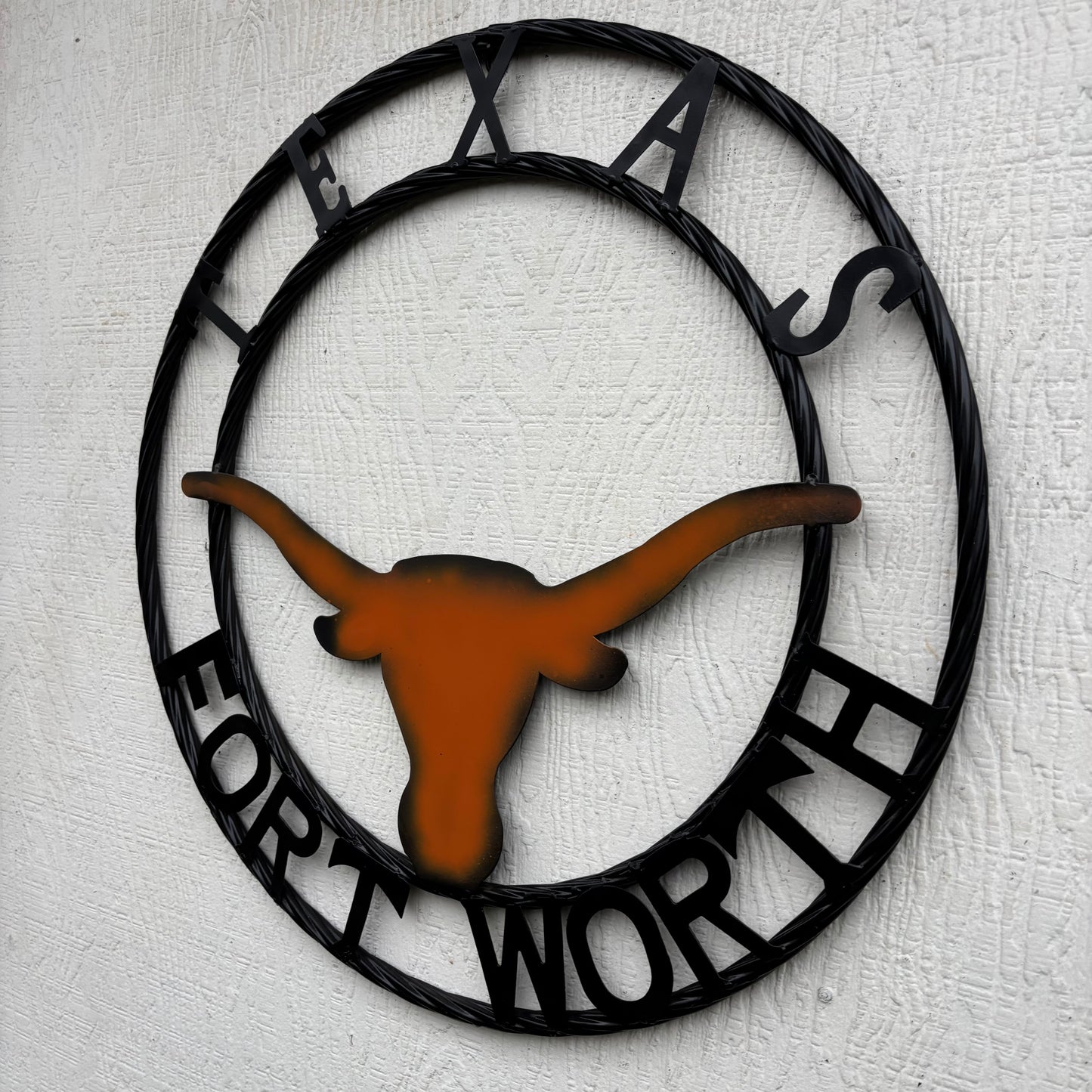 TEXAS FORT WORTH METAL SIGN LONGHORNS ORANGE WESTERN HOME DECOR HANDMADE