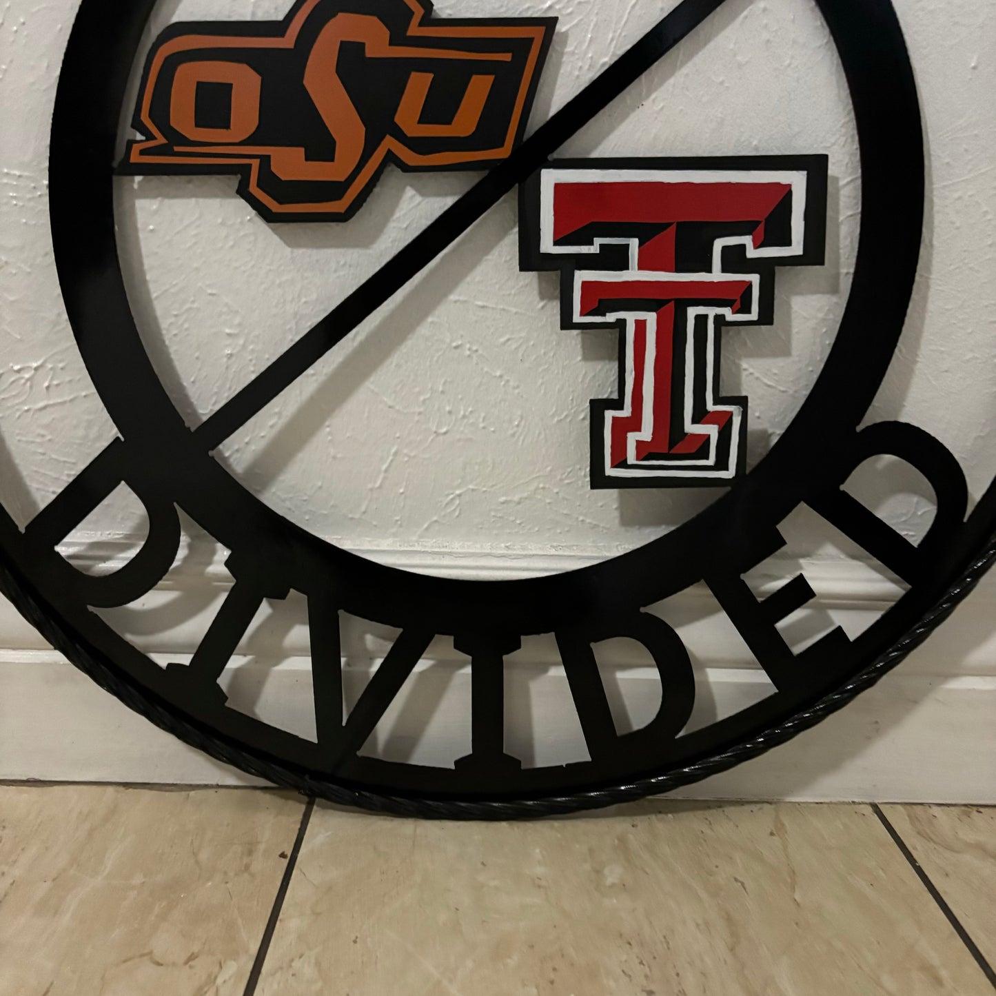 HOUSE DIVIDED OSU & TECH CUSTOM VINTAGE METAL CRAFT WALL ART RUSTIC TEAM SIGN HANDMADE 18",24",32",36