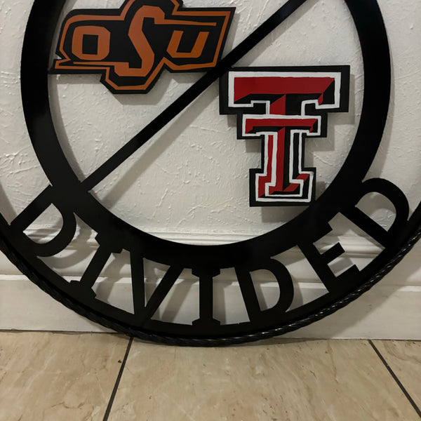 HOUSE DIVIDED OSU & TECH CUSTOM VINTAGE METAL CRAFT WALL ART RUSTIC TEAM SIGN HANDMADE 18",24",32",36