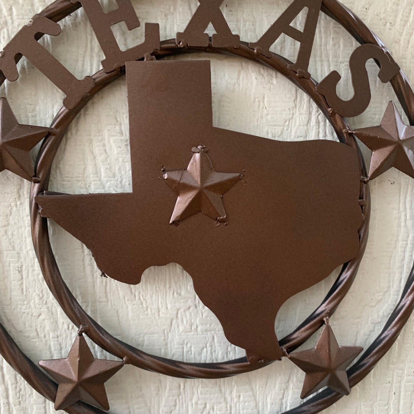 12" STATE OF TEXAS MAP RUSTIC BRONZE TWISTED RING METAL SIGN WESTERN HOME DECOR HANDMADE NEW