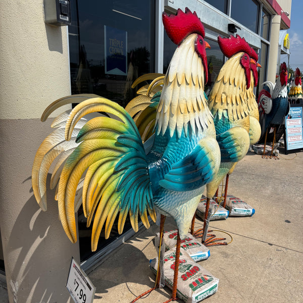 RUSTIC ROOSTER 6 FOOT CHICKEN GARDEN ANIMAL SCULPTURE METAL DECOR HANDMADE