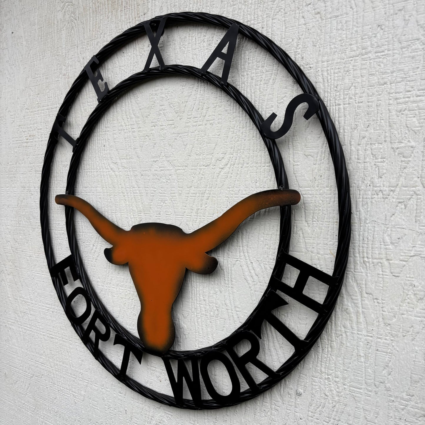 TEXAS FORT WORTH METAL SIGN LONGHORNS ORANGE WESTERN HOME DECOR HANDMADE