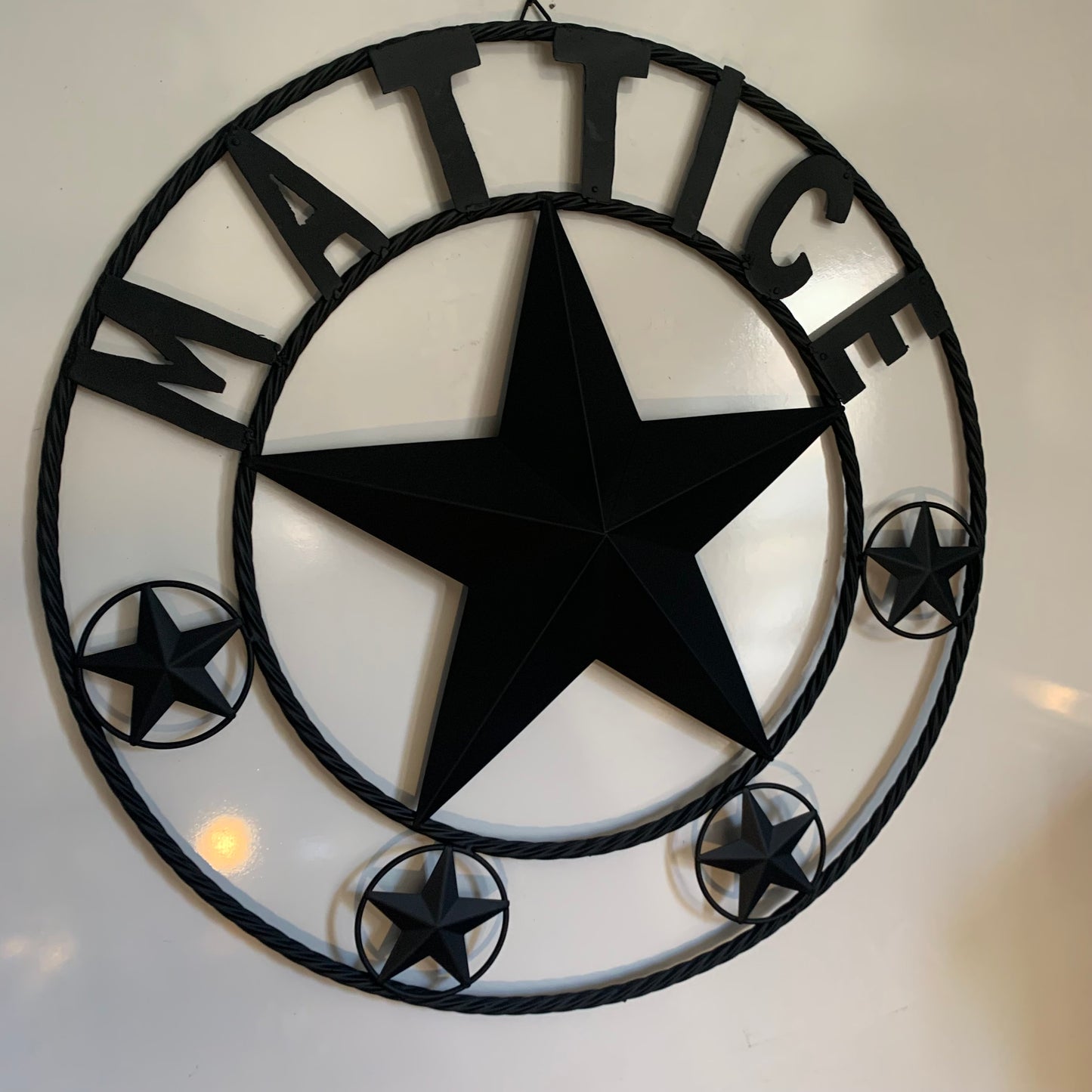 MATTICE STYLE BLACK STAR YOUR CUSTOM NAME BARN METAL STAR 3d TWISTED ROPE RING WESTERN HOME DECOR HANDMADE 24",32",36",50"