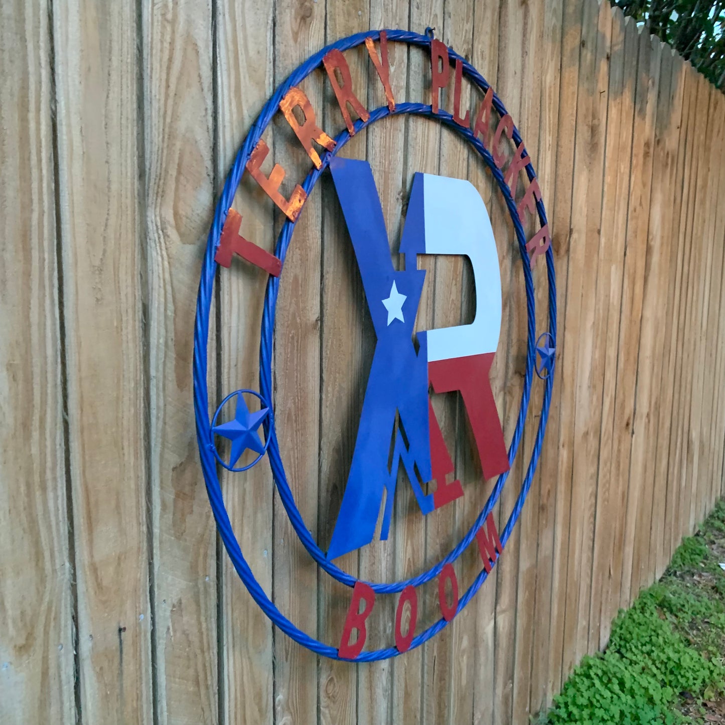 #EH11299 CUSTOM NAME XR ROOFING STYLE SIGN RED,WHITE & BLUE TEXAS FLAG LOGO HANDMADE