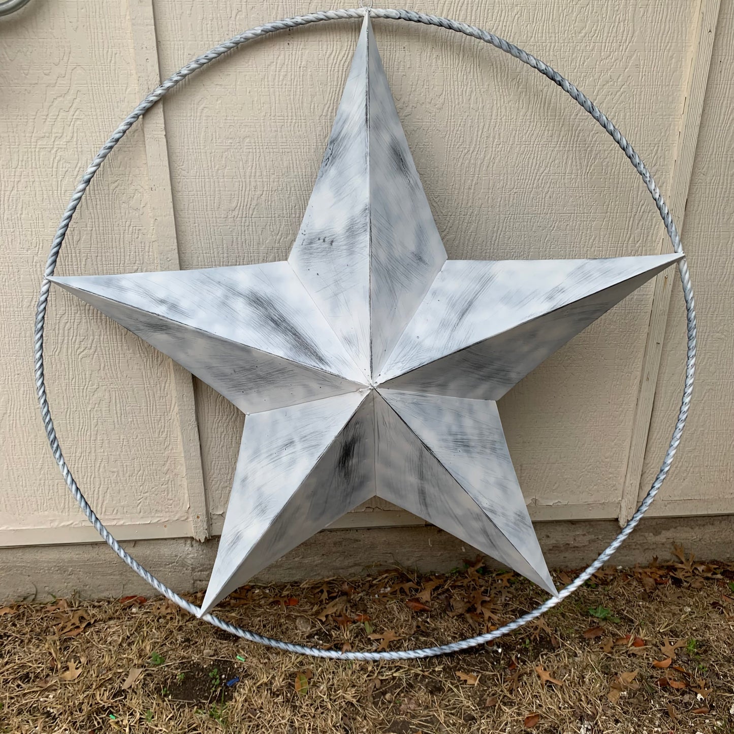 5 FOOT WHITE DISTRESSED STAR TWO TONE TEXTURE BARN STAR METAL LONESTAR TWISTED ROPE RING WESTERN HOME DECOR HANDMADE NEW