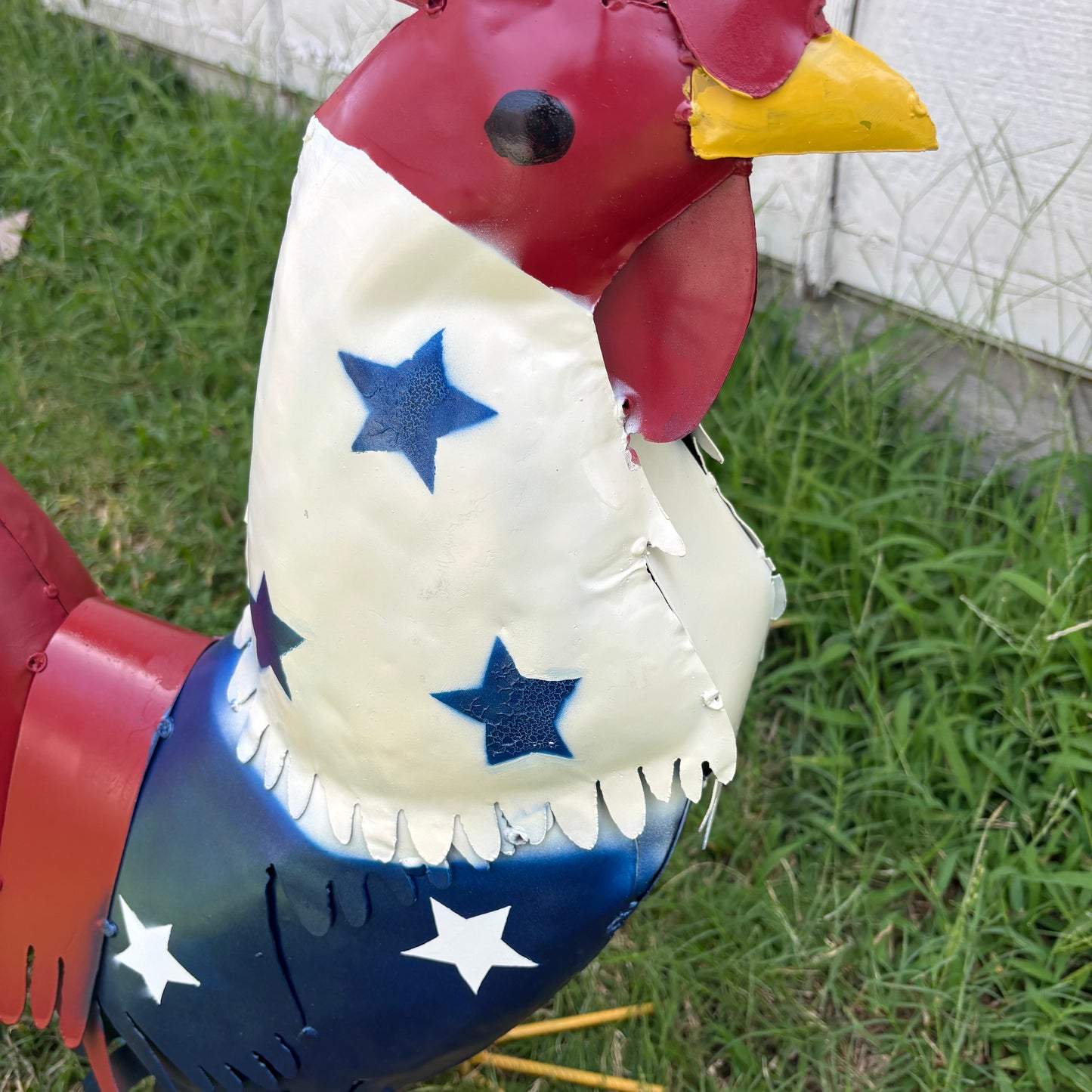 USA FLAG ROOSTER AMERICAN RED WHITE BLUE PATRIOTIC GARDEN METAL SCULPTURE WESTERN HOME DECOR ORNAMENT HANDMADE #34-003