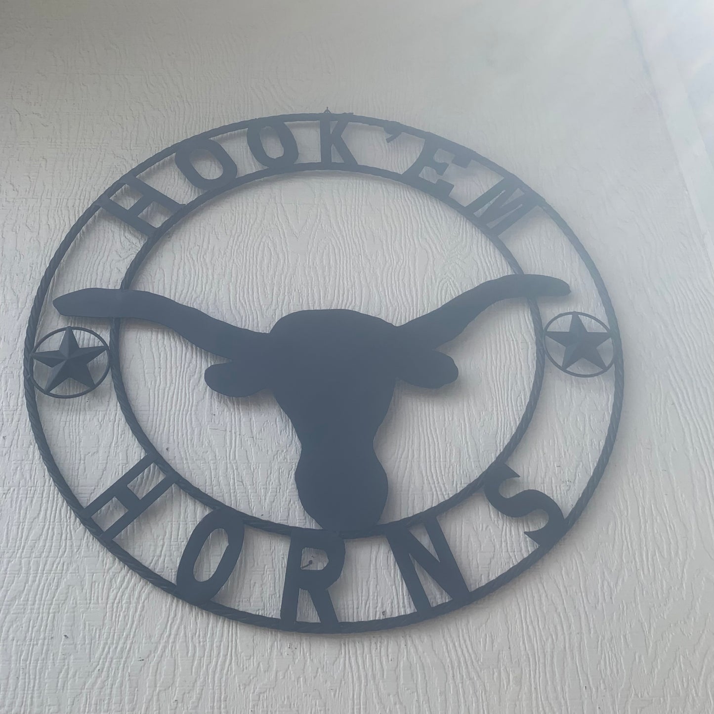 HOOKEM HORNS WITH LONE STAR TEXAS LONGHORNS HOOK EM BLACK METAL CUSTOM VINTAGE CRAFT WALL ART TEAM SIGN HANDMADE