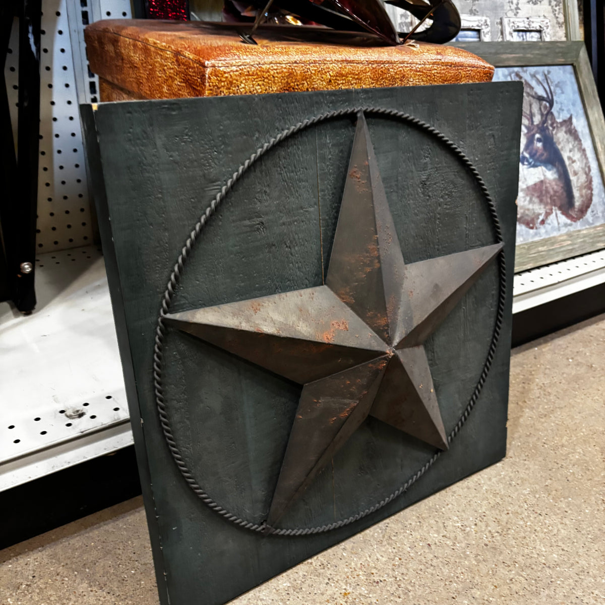 METAL STAR ON WOOD PANEL WESTERN HOME DECOR HANDMADE