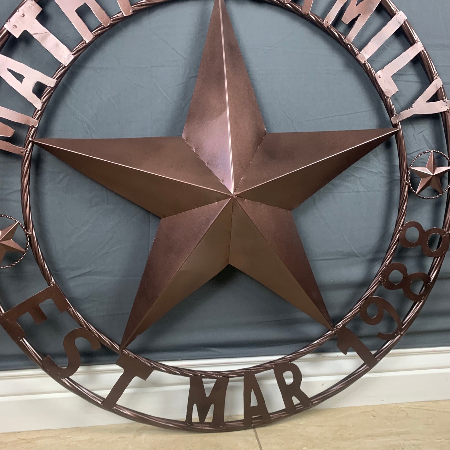 MATHIS STYLE CUSTOM NAME STAR BARN STAR 3d METAL LONESTAR TWISTED ROPE RING WESTERN HOME DECOR RUSTIC BRONZE COPPER HANDMADE 24",32",36",50"