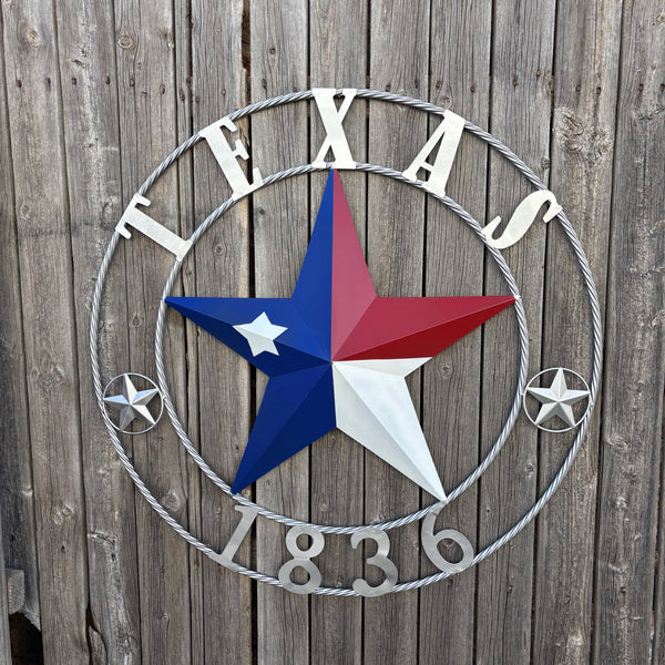 1836 TEXAS 1836 FLAG STAR RED WHITE BLUE TWISTED SILVER RING WESTERN HOME DECOR HANDMADE NEW