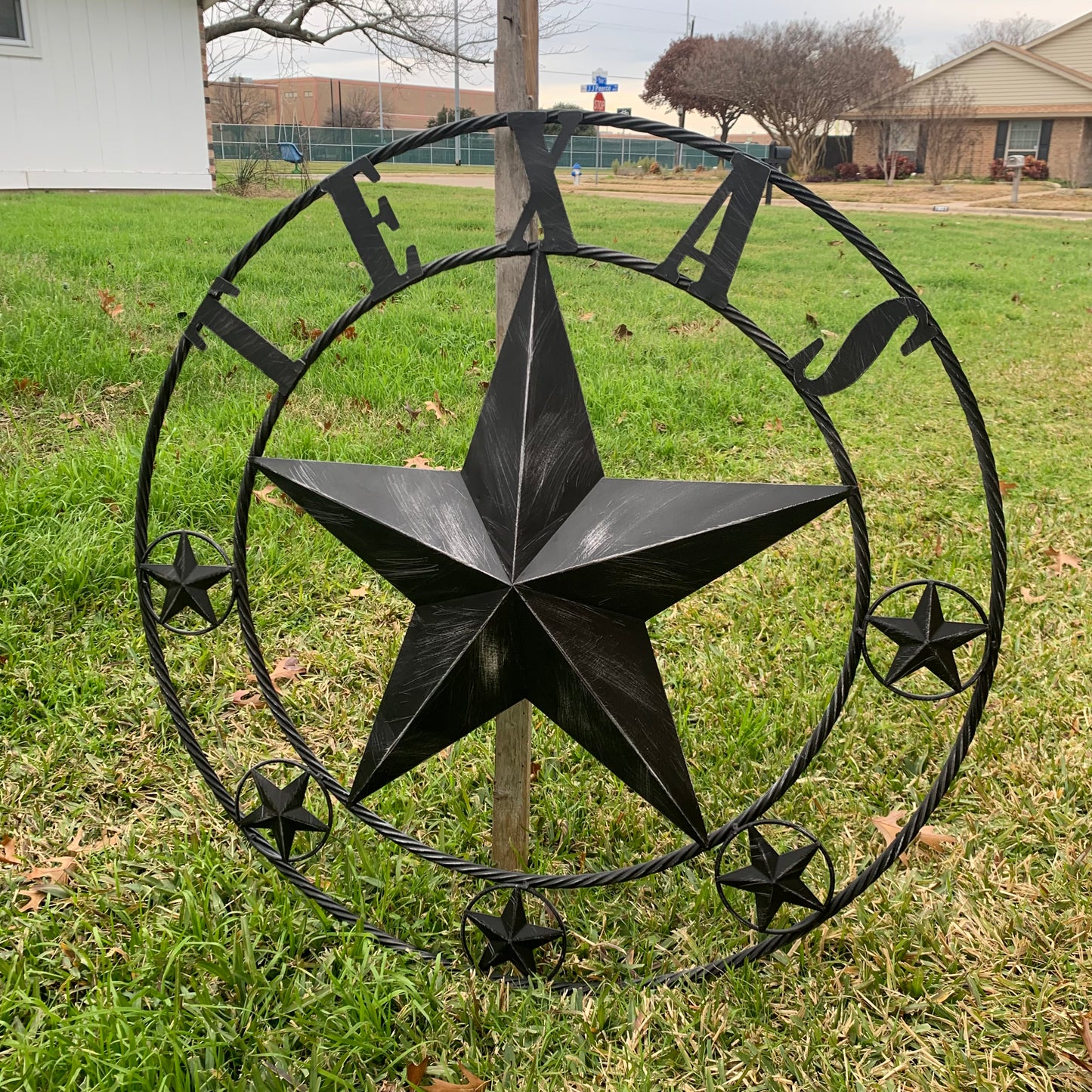 TEXAS BLACK DISTRESSED STAR TWO TONE TEXTURE BARN STAR METAL LONESTAR TWISTED ROPE RING WESTERN HOME DECOR HANDMADE NEW