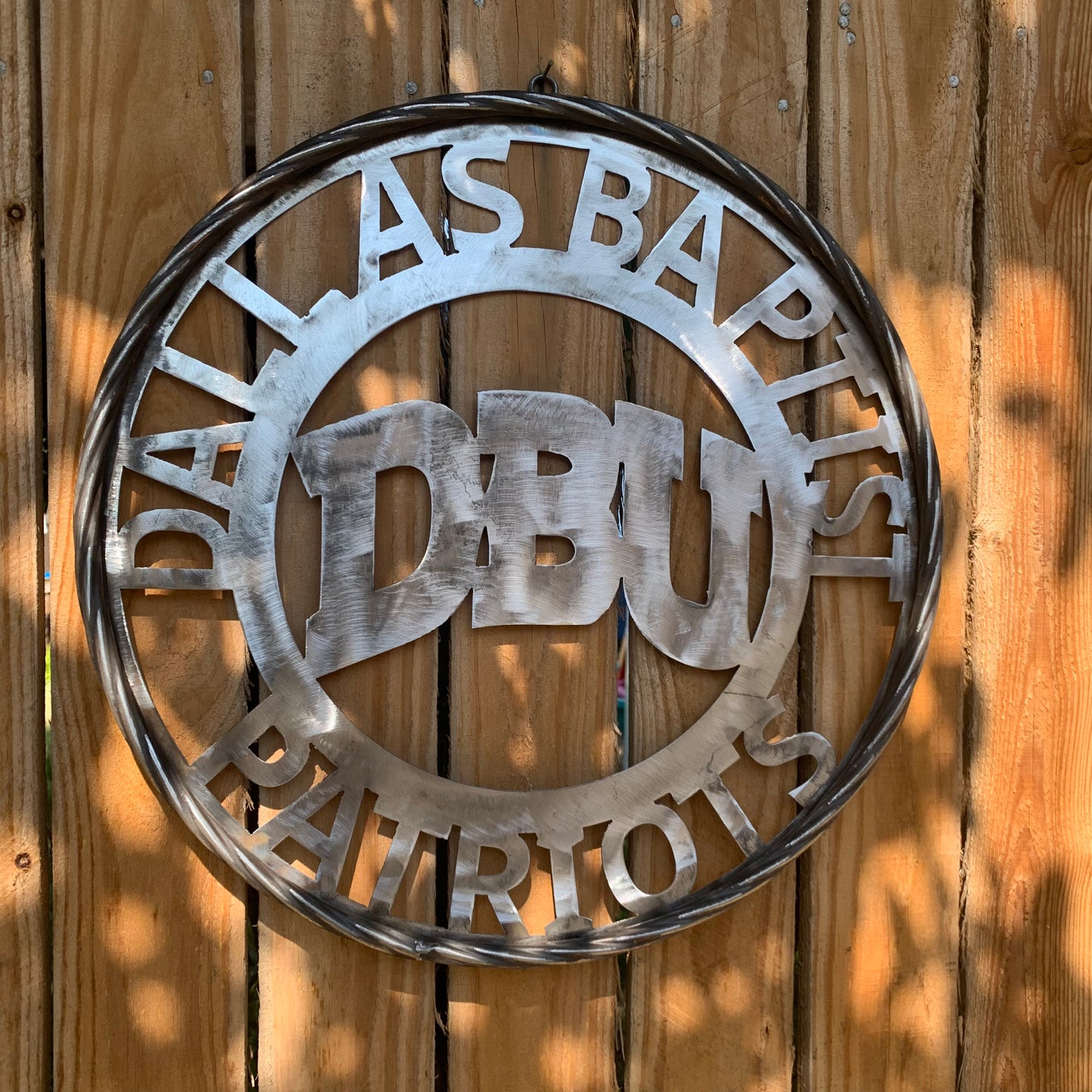 DBU DALLAS BAPTIST PATRIOTS CUSTOM RAW METAL NO PAINT VINTAGE METAL CRAFT SIGN TEAM WESTERN HOME DECOR HANDMADE